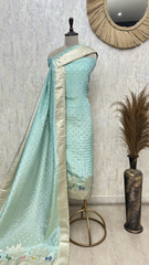 Emerald Silk Elegance Tissue Unstitched Suit