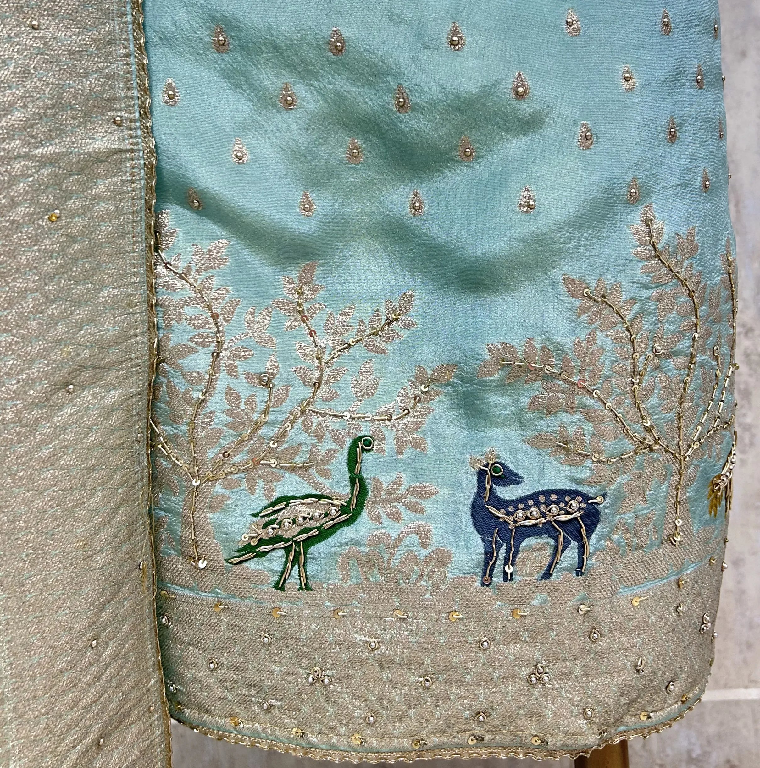Emerald Silk Elegance Tissue Unstitched Suit