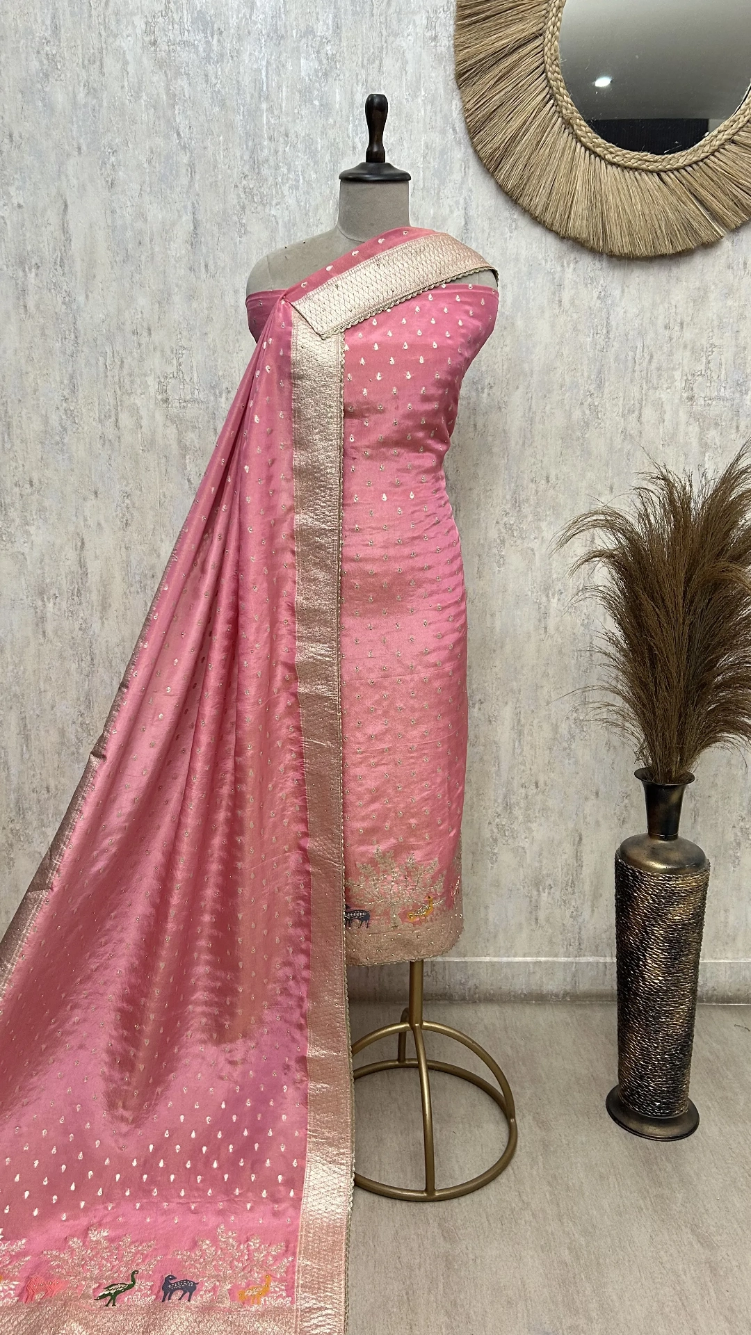 Emerald Silk Elegance Tissue Unstitched Suit