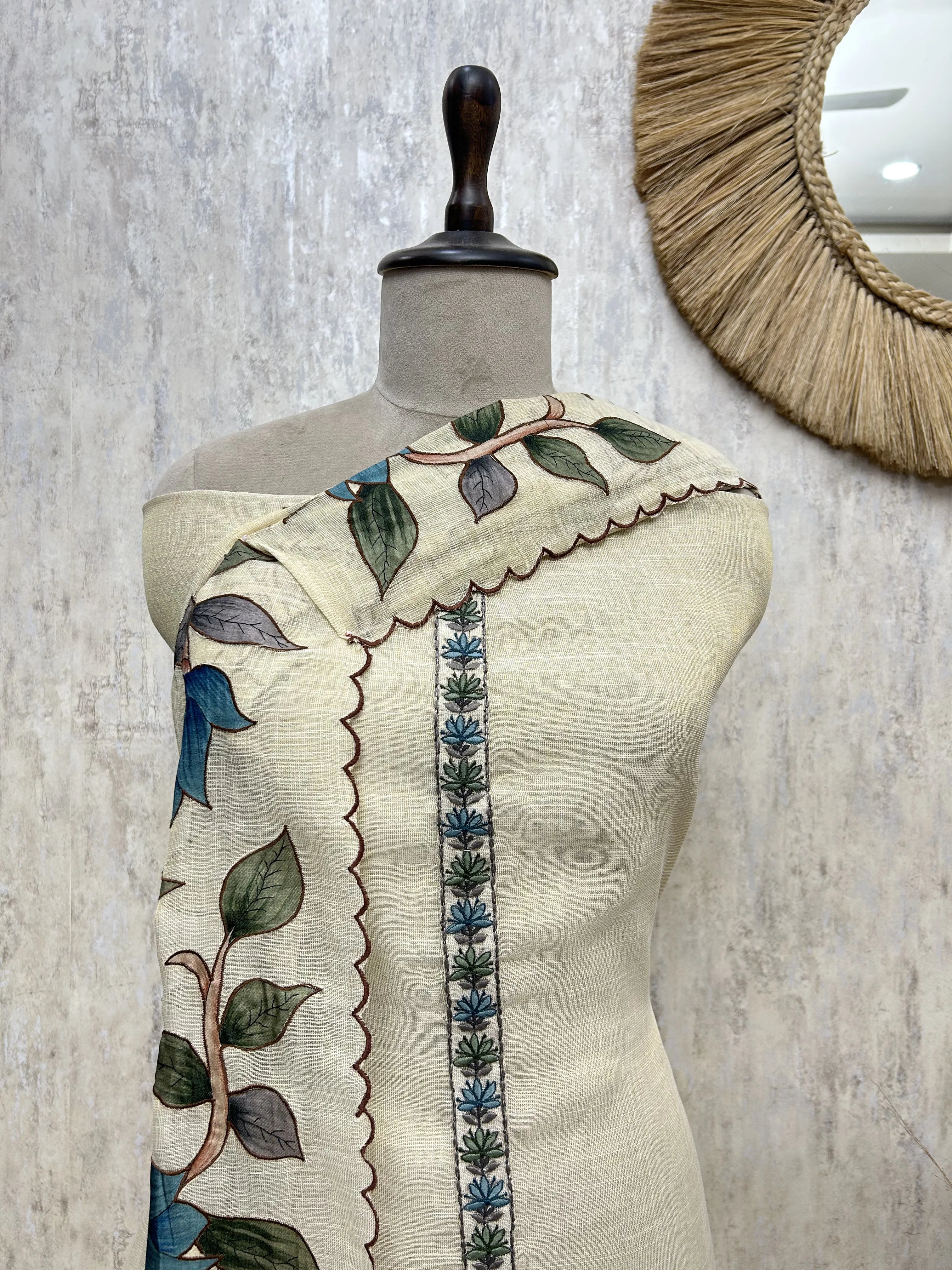 Floral Elegance Linen Unstitched Suit