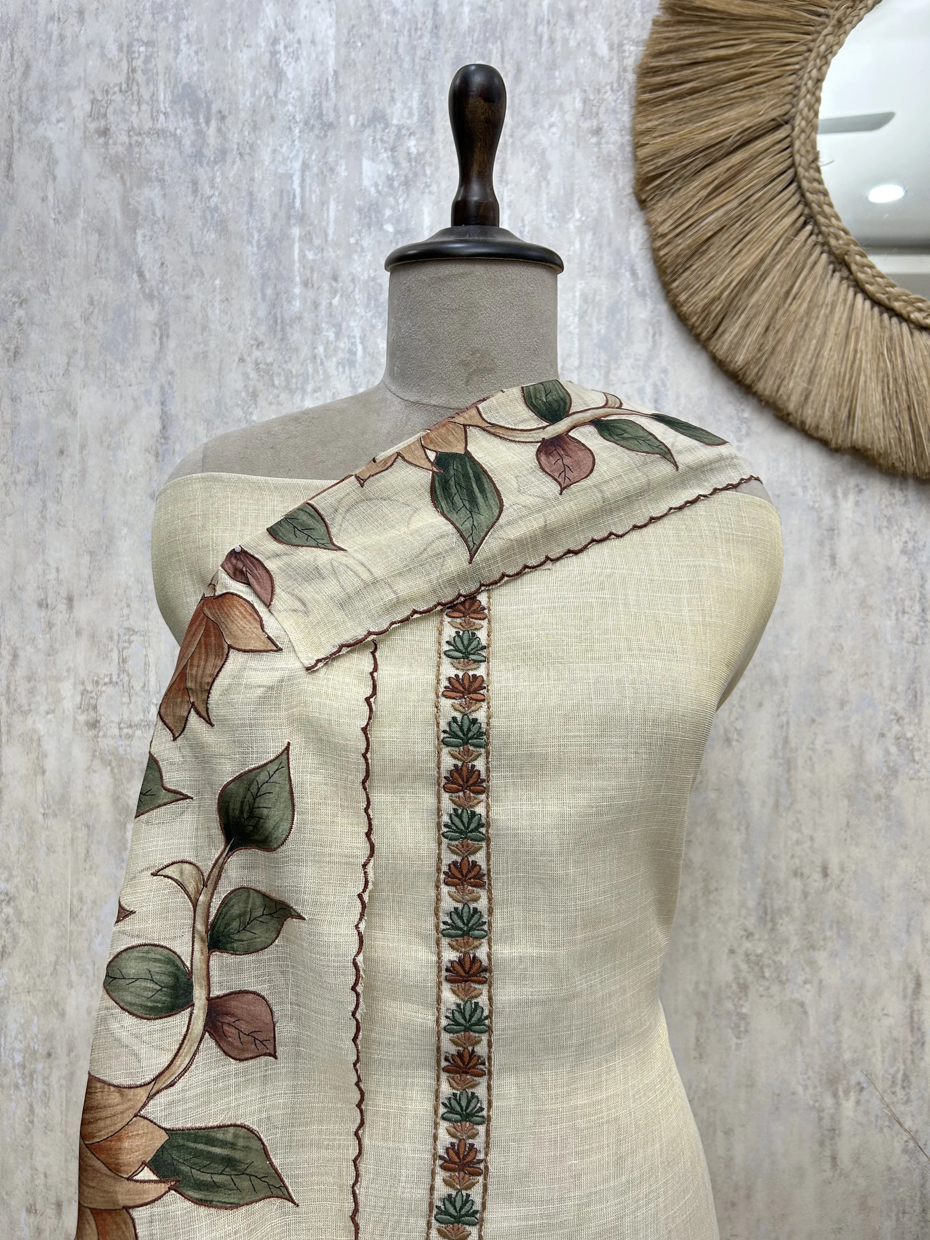 Floral Elegance Linen Unstitched Suit