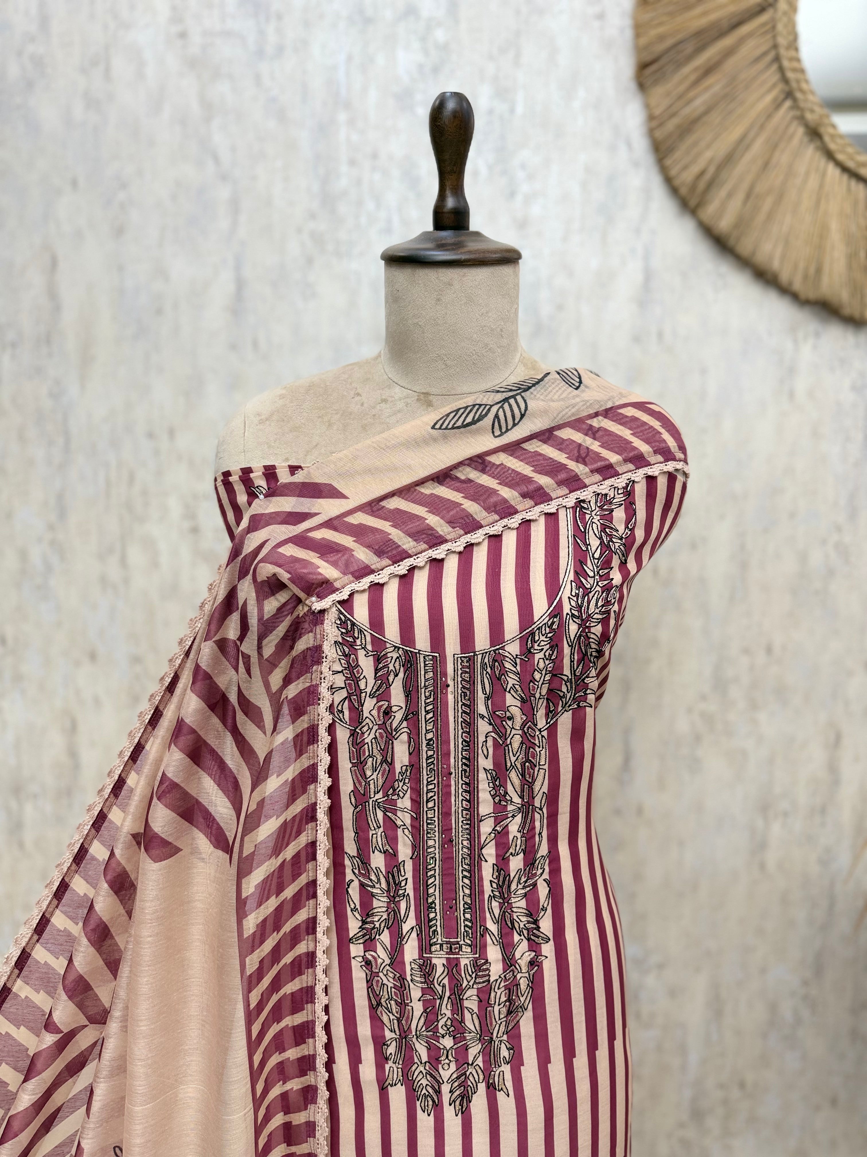 Elegant Maheshwari Unstitched Heritage Ensemble