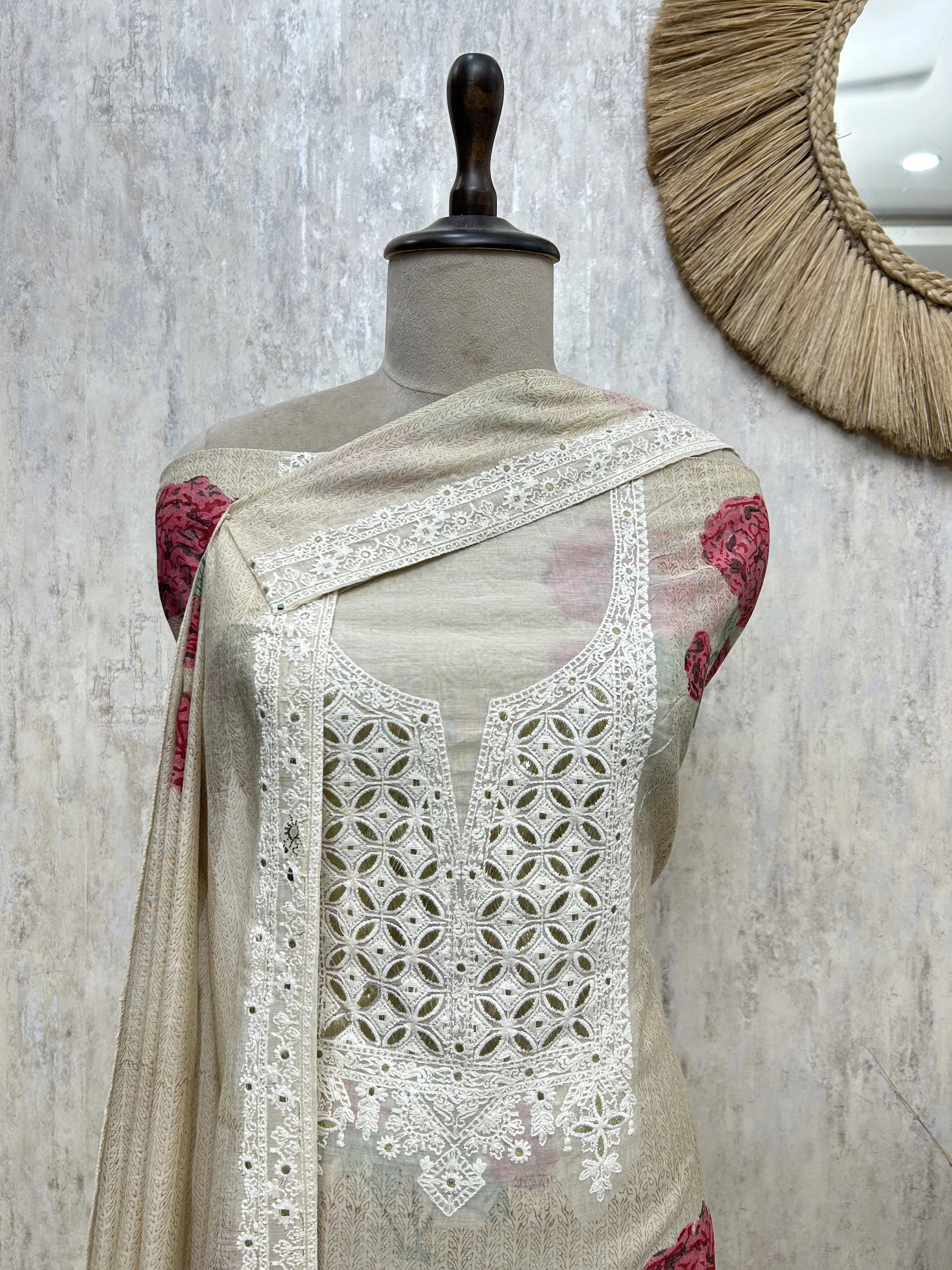 Ivory Chikankari Elegance cotton Unstitched Suit