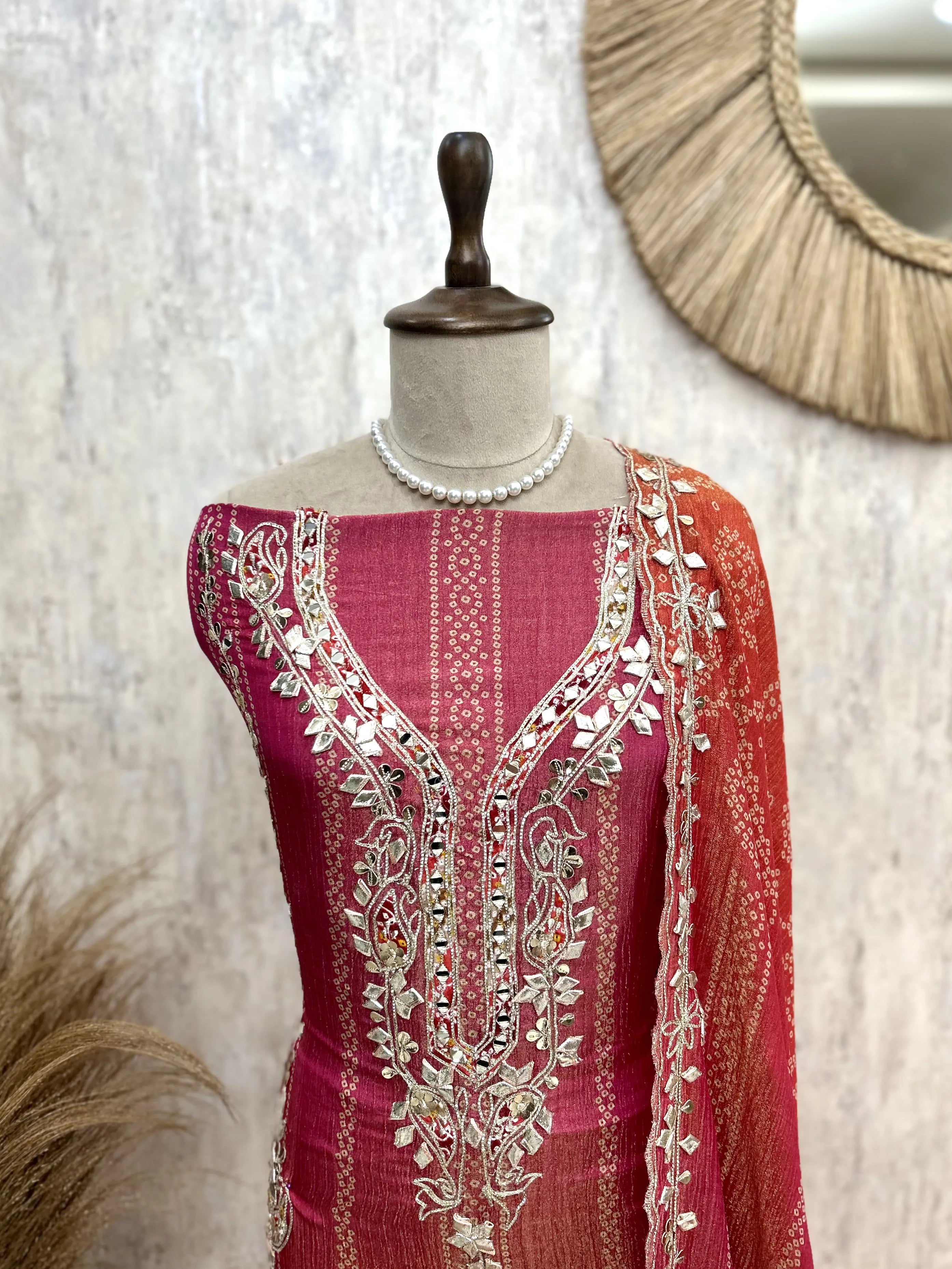 Crush Tissue Unstitched Suit Set With Crush Tissue Dupatta