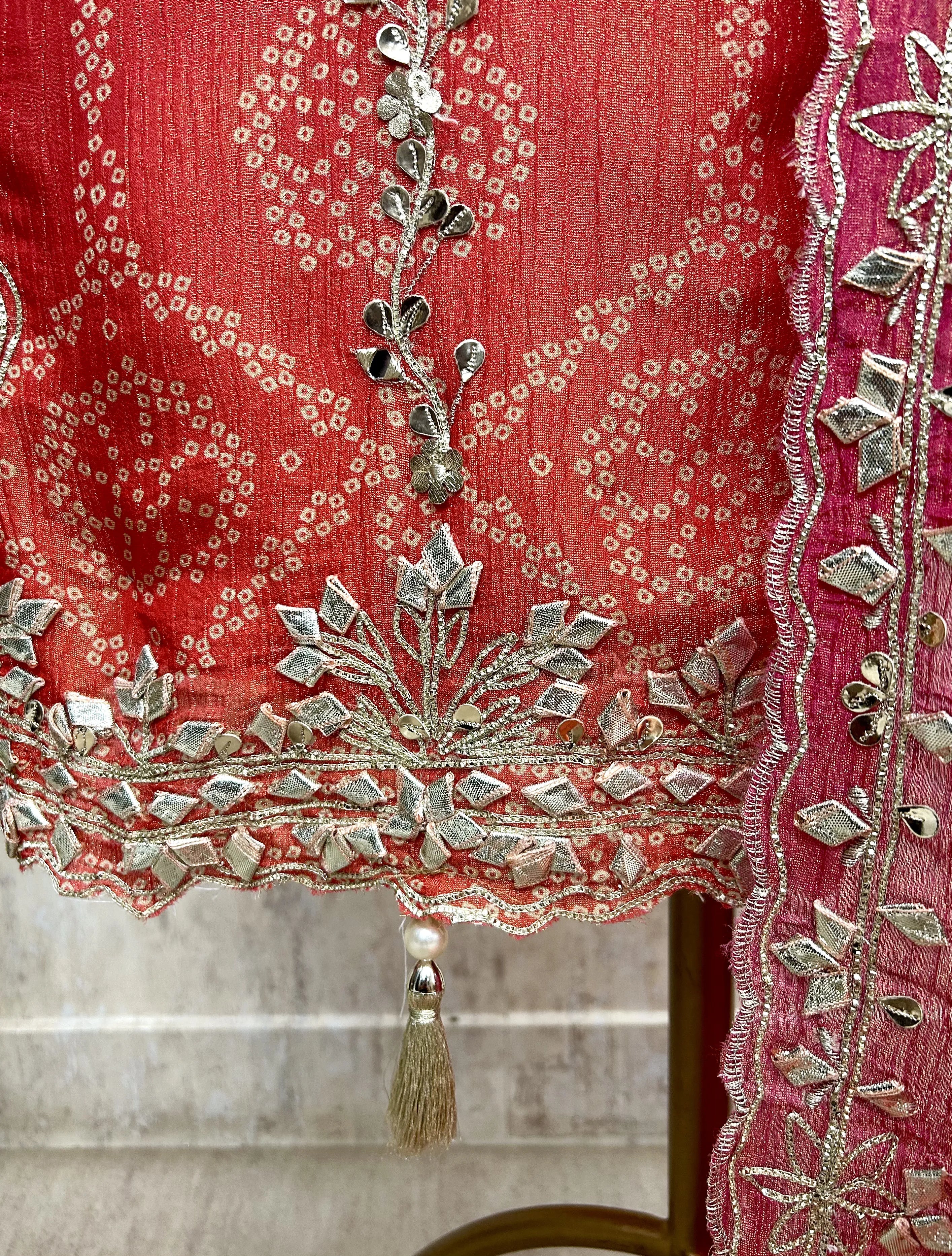 Crush Tissue Unstitched Suit Set With Crush Tissue Dupatta