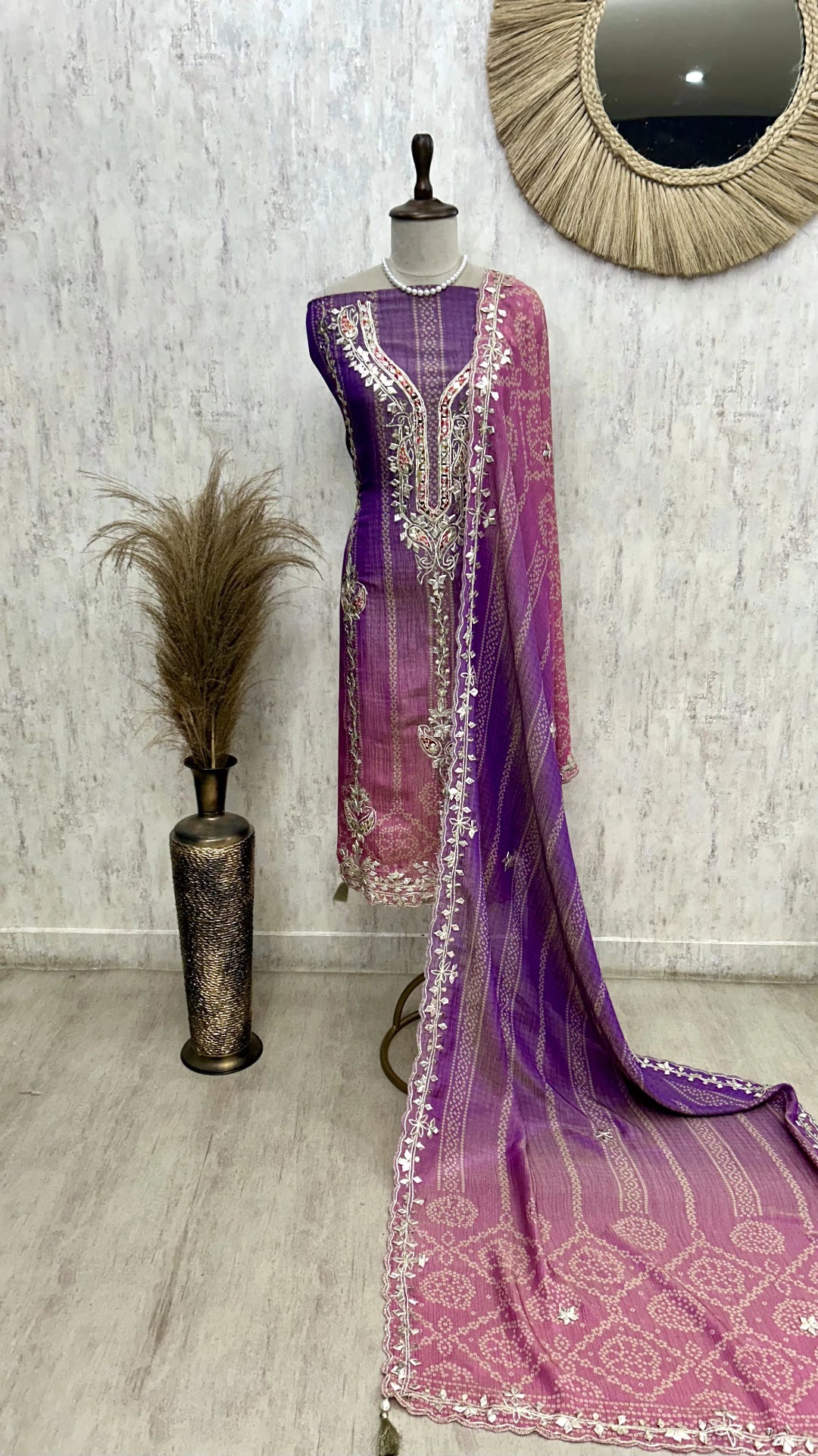 Crush Tissue Unstitched Suit Set With Crush Tissue Dupatta