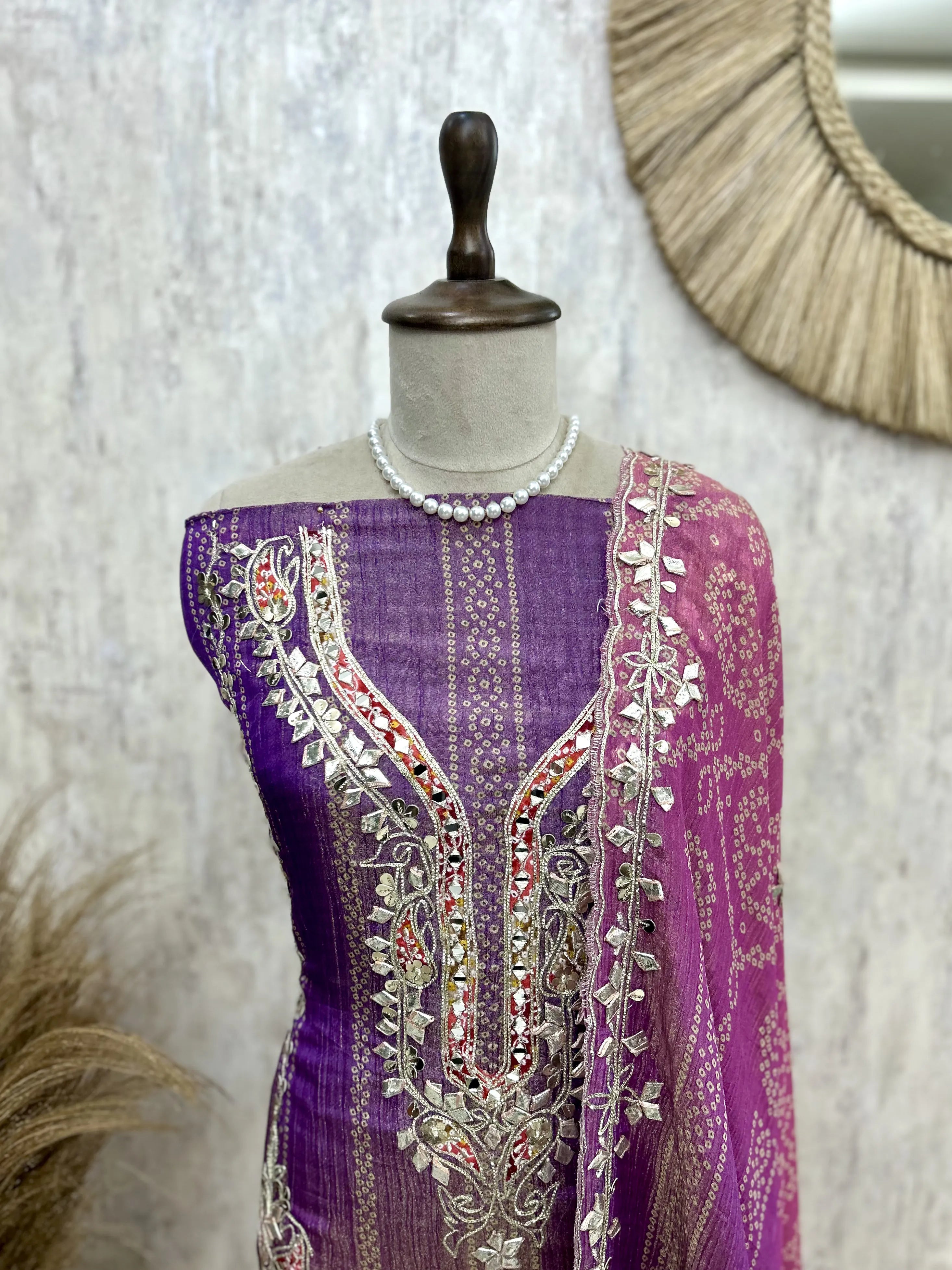 Crush Tissue Unstitched Suit Set With Crush Tissue Dupatta