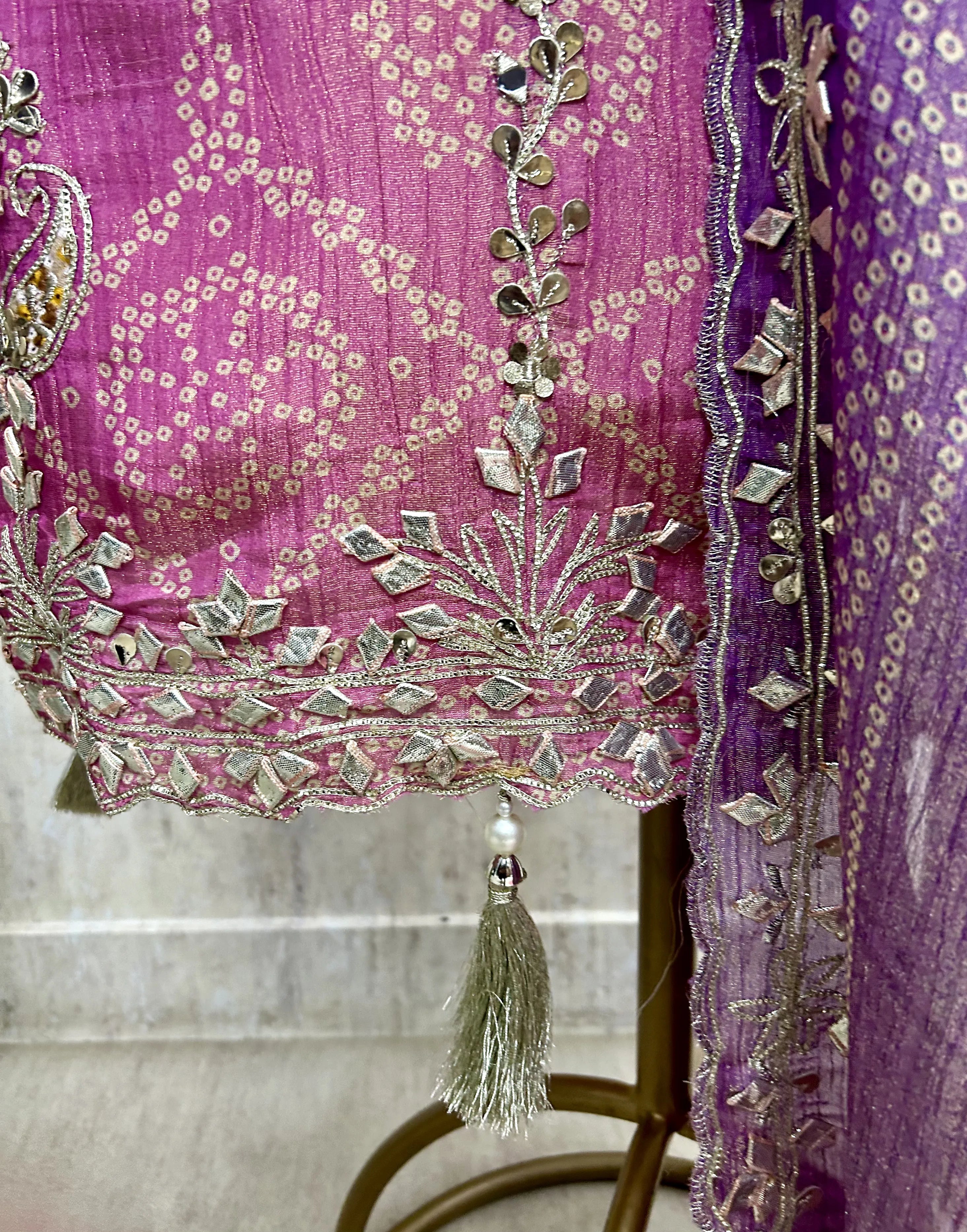 Crush Tissue Unstitched Suit Set With Crush Tissue Dupatta