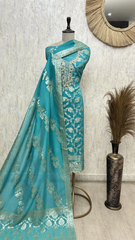 Emerald Floral Elegance Organza Unstitched Suit