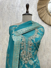Emerald Floral Elegance Organza Unstitched Suit