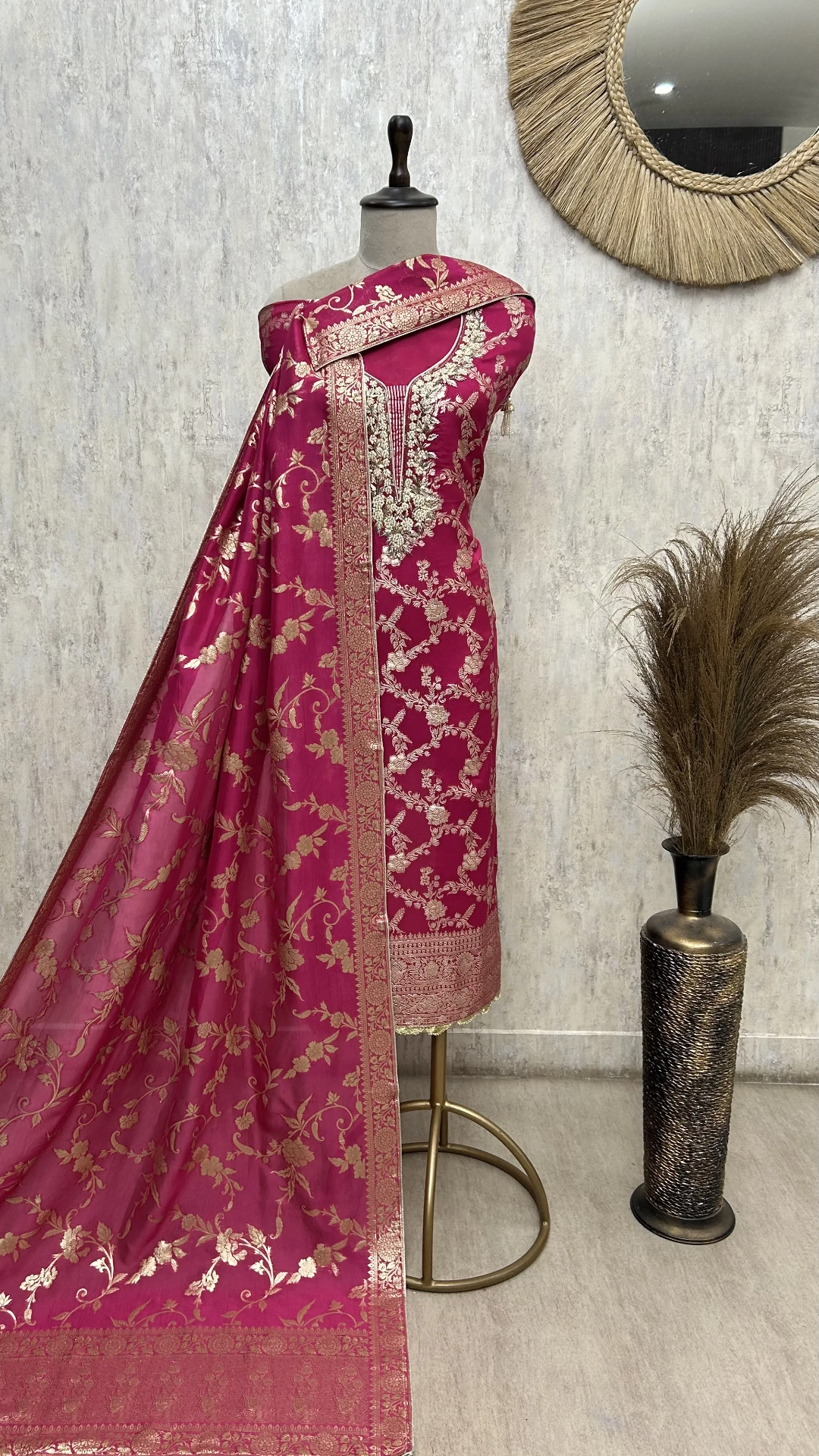 Emerald Floral Elegance Organza Unstitched Suit