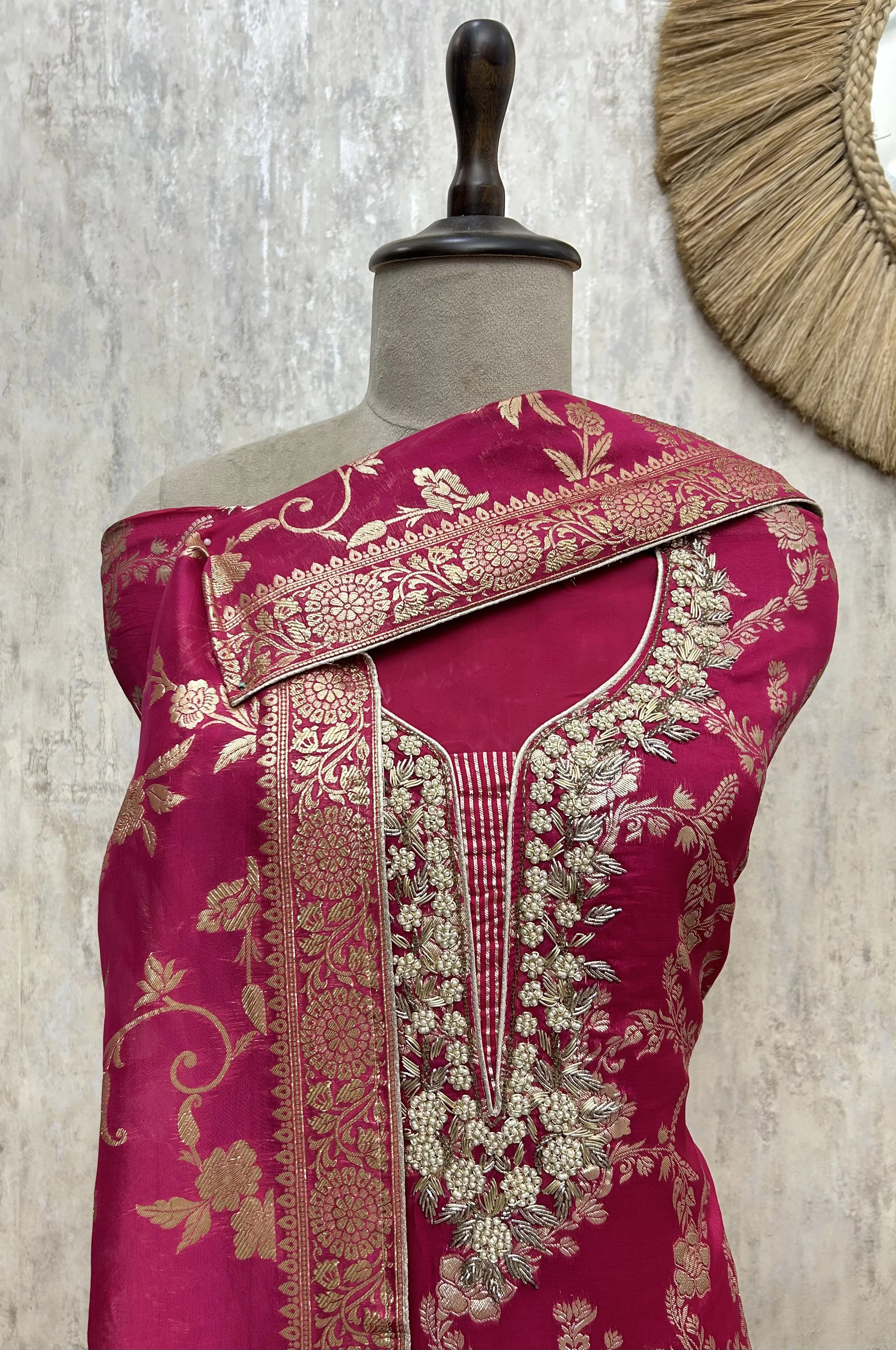 Emerald Floral Elegance Organza Unstitched Suit
