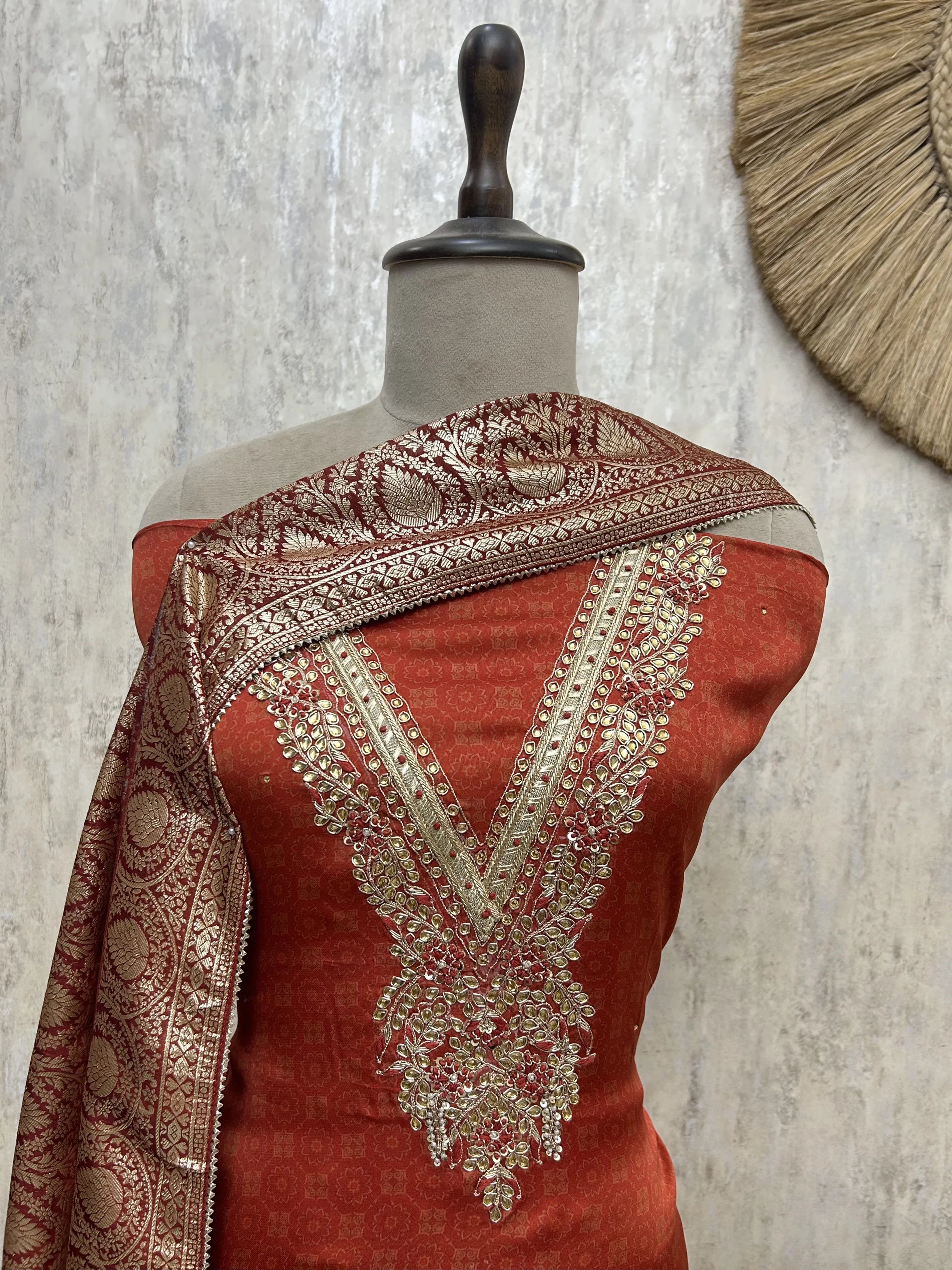 Royal Red Zari Elegance Unstitched Suit