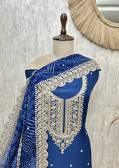 Russian Silk Embroidered Unstitched Suit