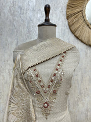 Elegant Embroidered Neckline Organza  Unstiched Suit