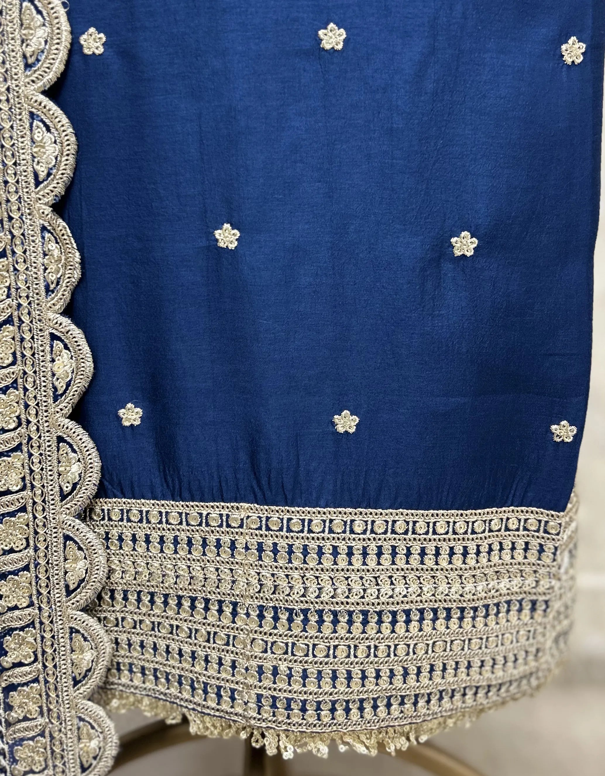 Russian Silk Embroidered Unstitched Suit