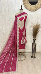 Russian Silk Embroidered Unstitched Suit