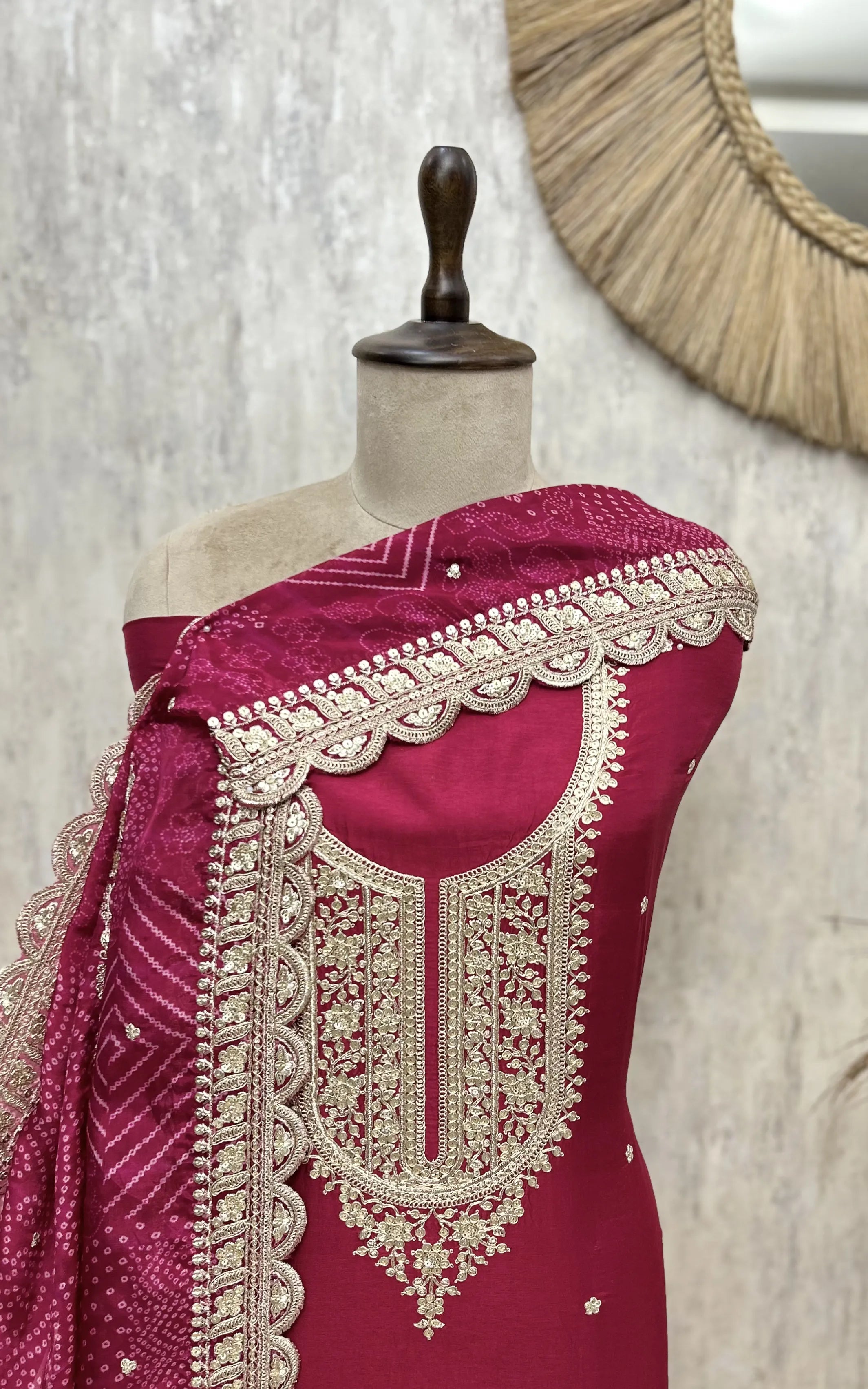 Russian Silk Embroidered Unstitched Suit