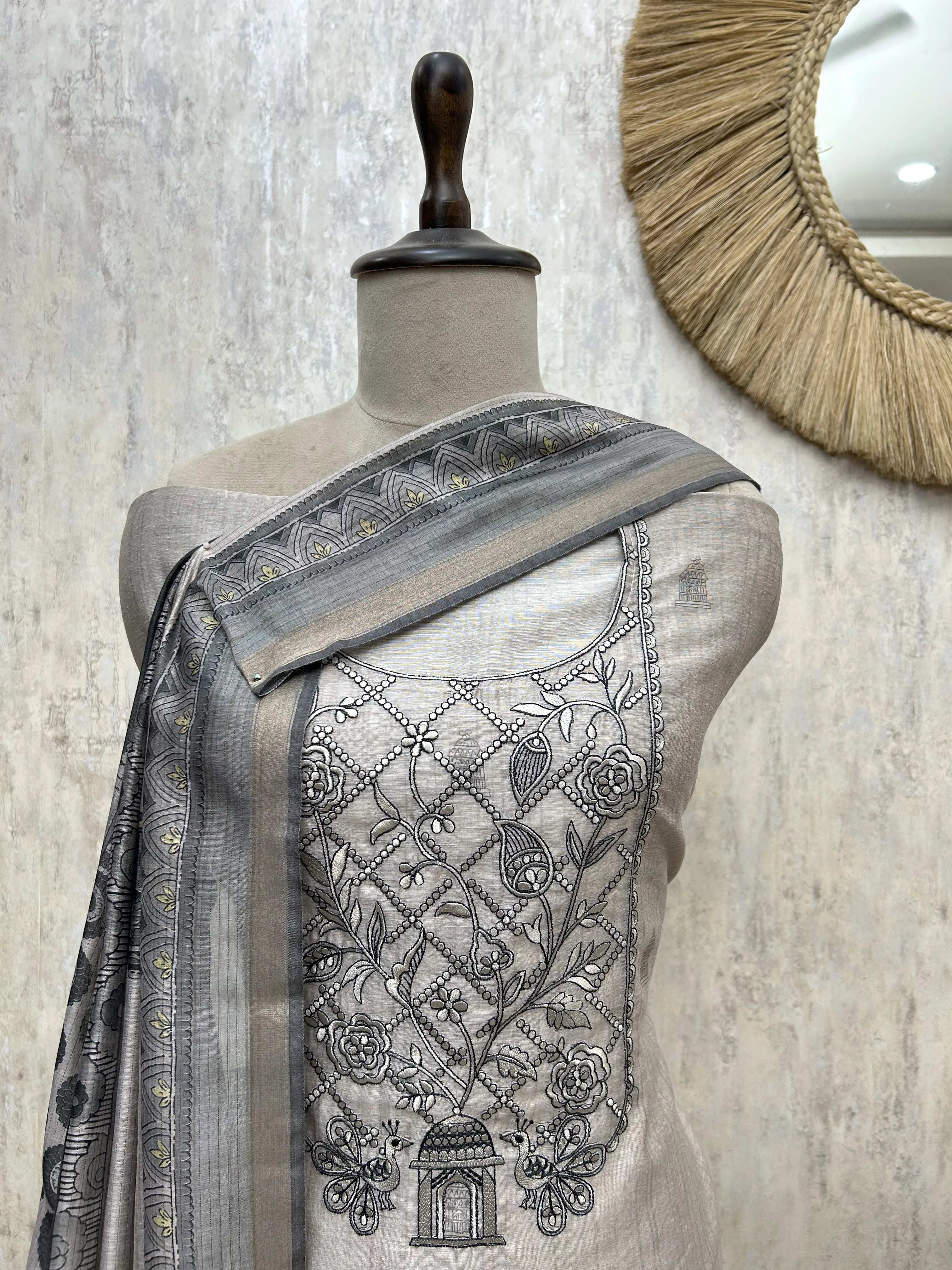 Silver Heritage Elegance Maheshwari Unstitched Suit