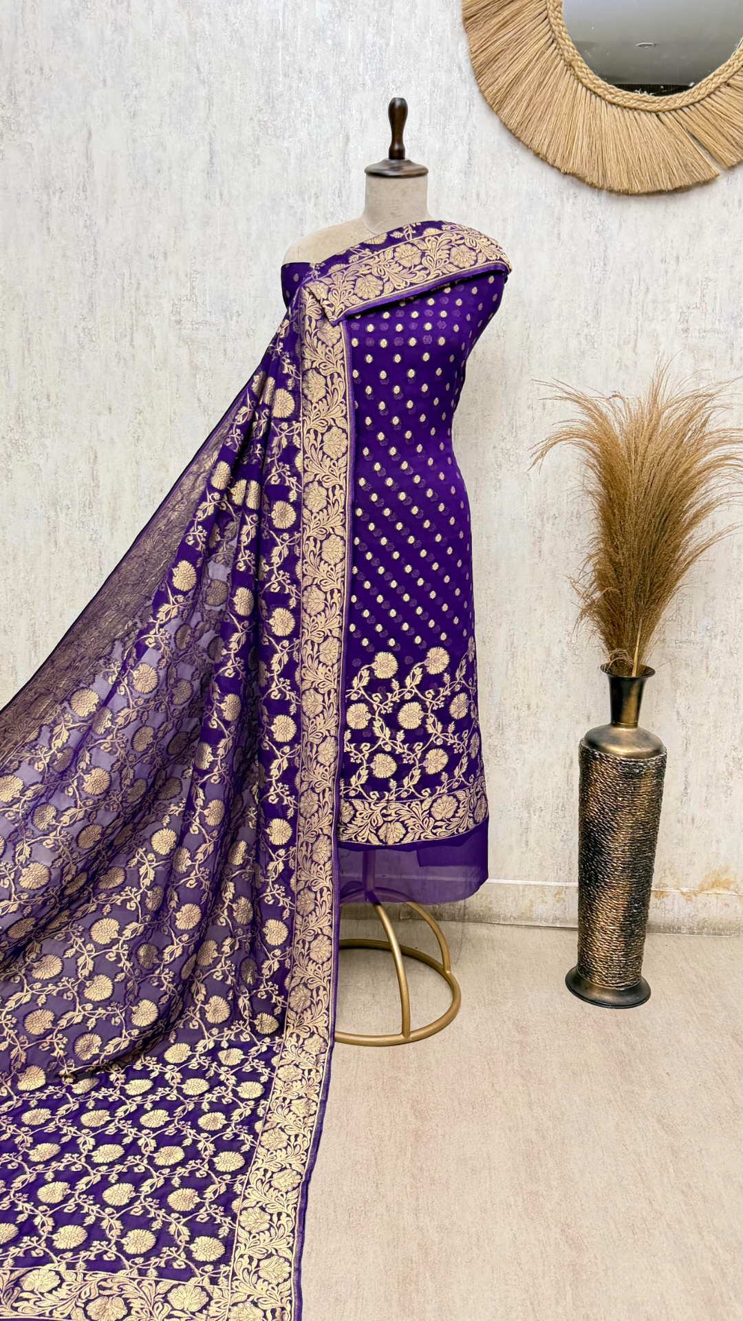 Heritage Woven Elegance Khadi Georgette Unstitched Suits