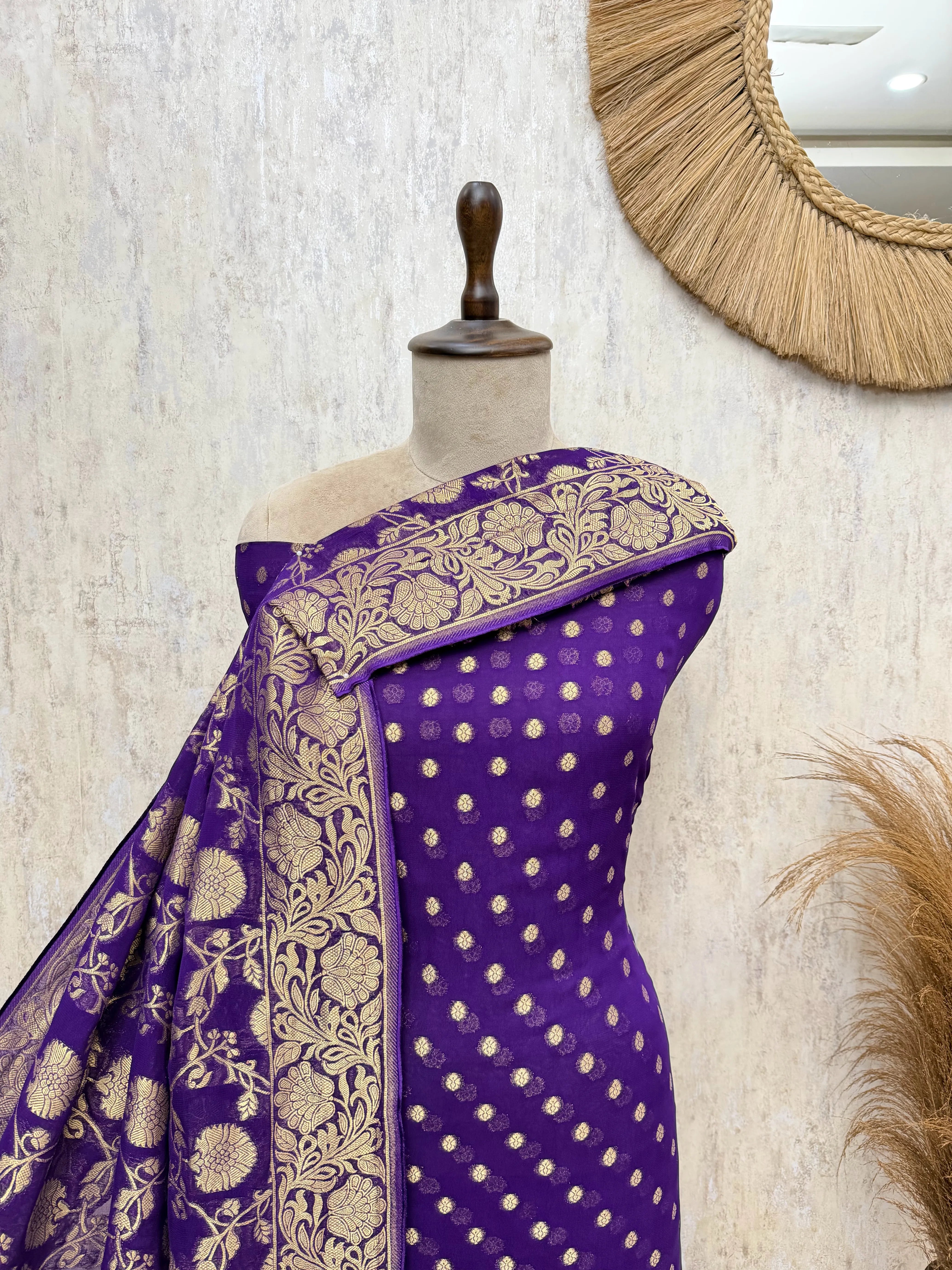 Heritage Woven Elegance Khadi Georgette Unstitched Suits
