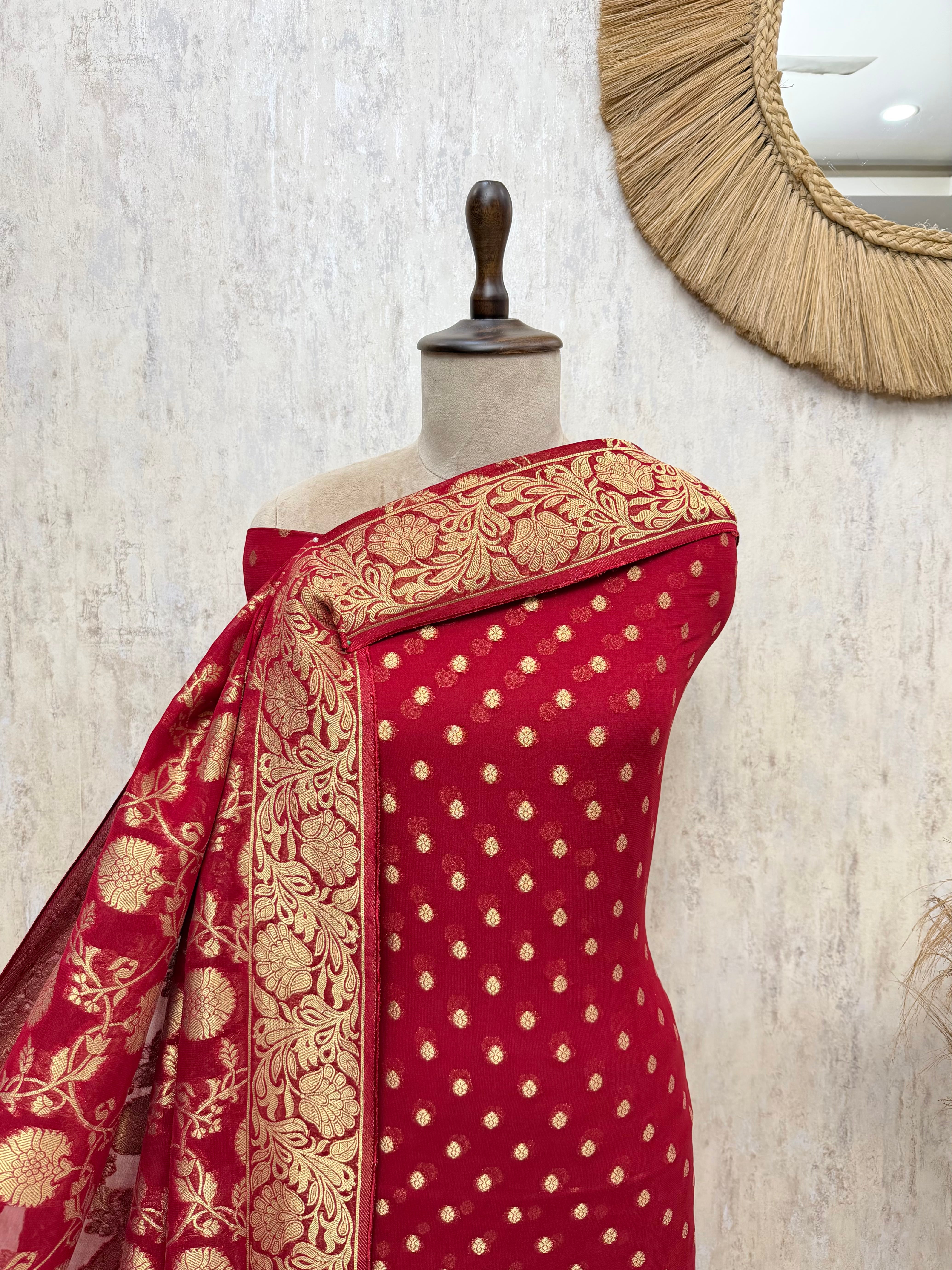 Heritage Woven Elegance Khadi Georgette Unstitched Suits