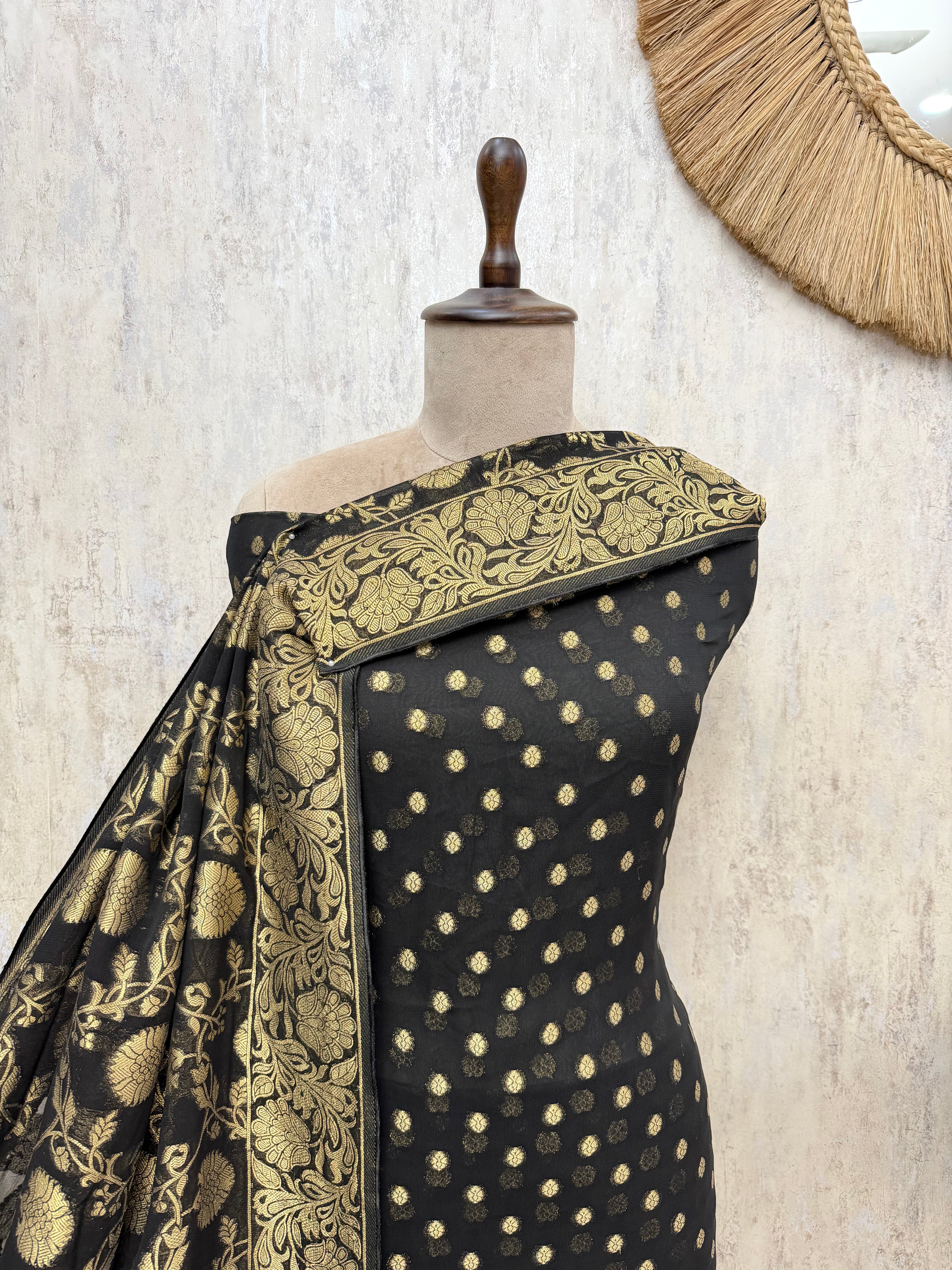 Heritage Woven Elegance Khadi Georgette Unstitched Suits