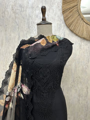 Midnight Floral Lace Elegance Organza Unstitched Suit