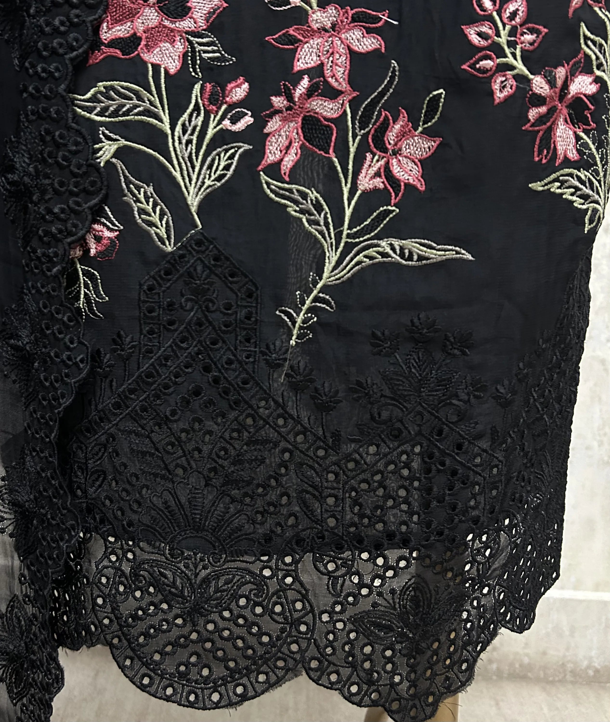 Midnight Floral Lace Elegance Organza Unstitched Suit