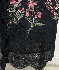 Midnight Floral Lace Elegance Organza Unstitched Suit