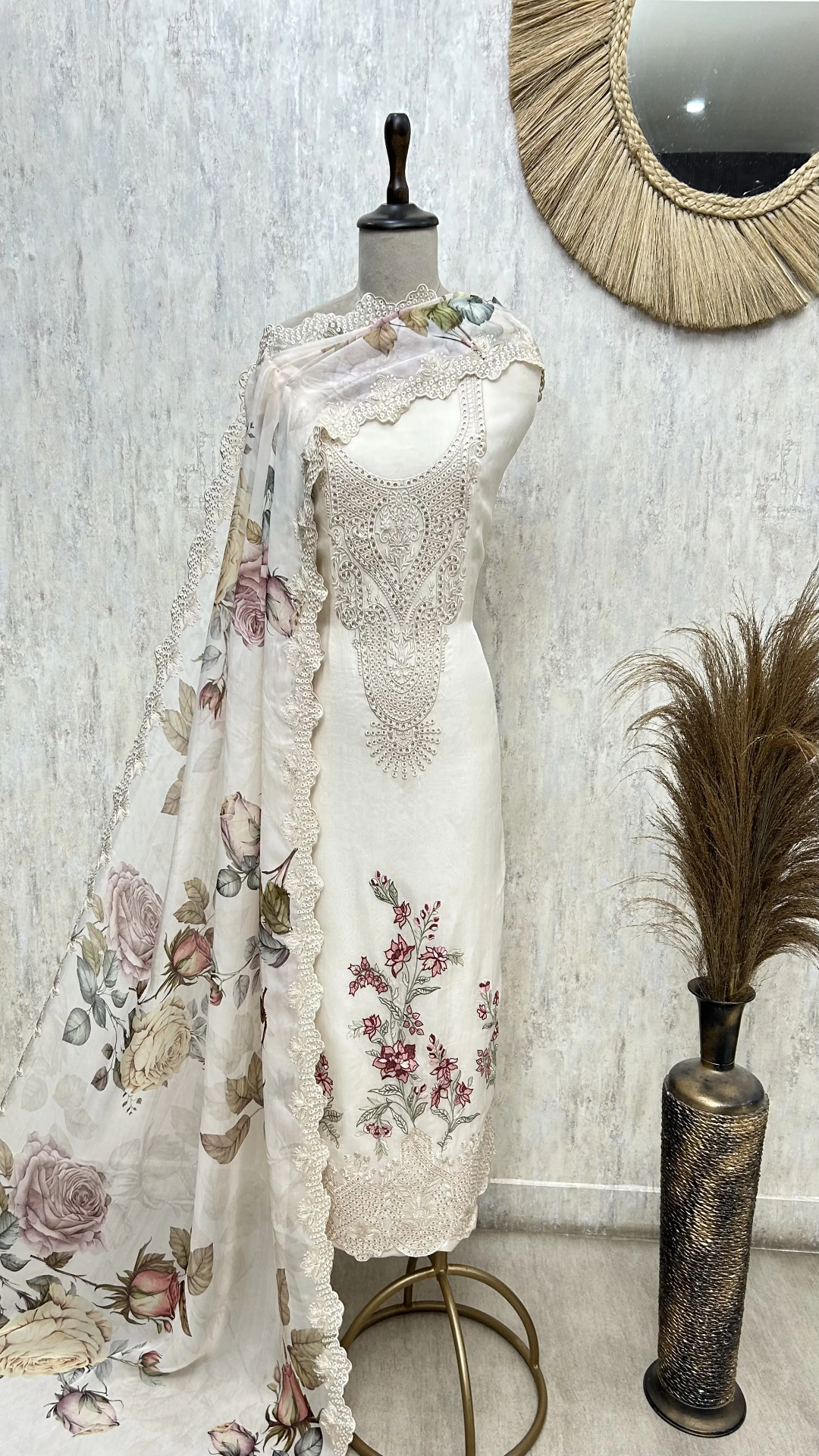 Midnight Floral Lace Elegance Organza Unstitched Suit