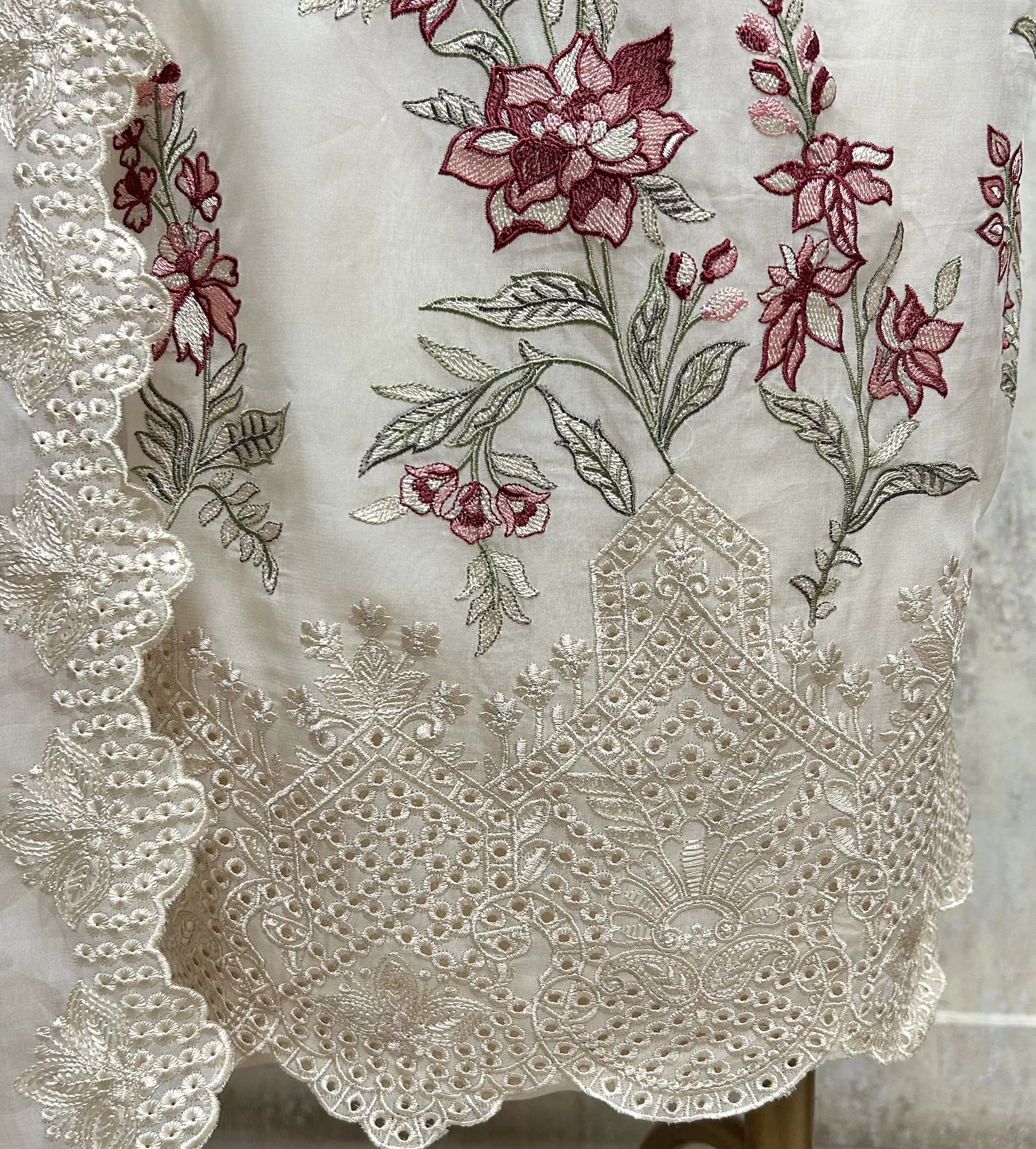 Midnight Floral Lace Elegance Organza Unstitched Suit
