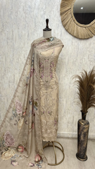 Midnight Floral Lace Elegance Organza Unstitched Suit