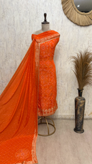 Elegant Bandhani Chinnon Unstitched Suit