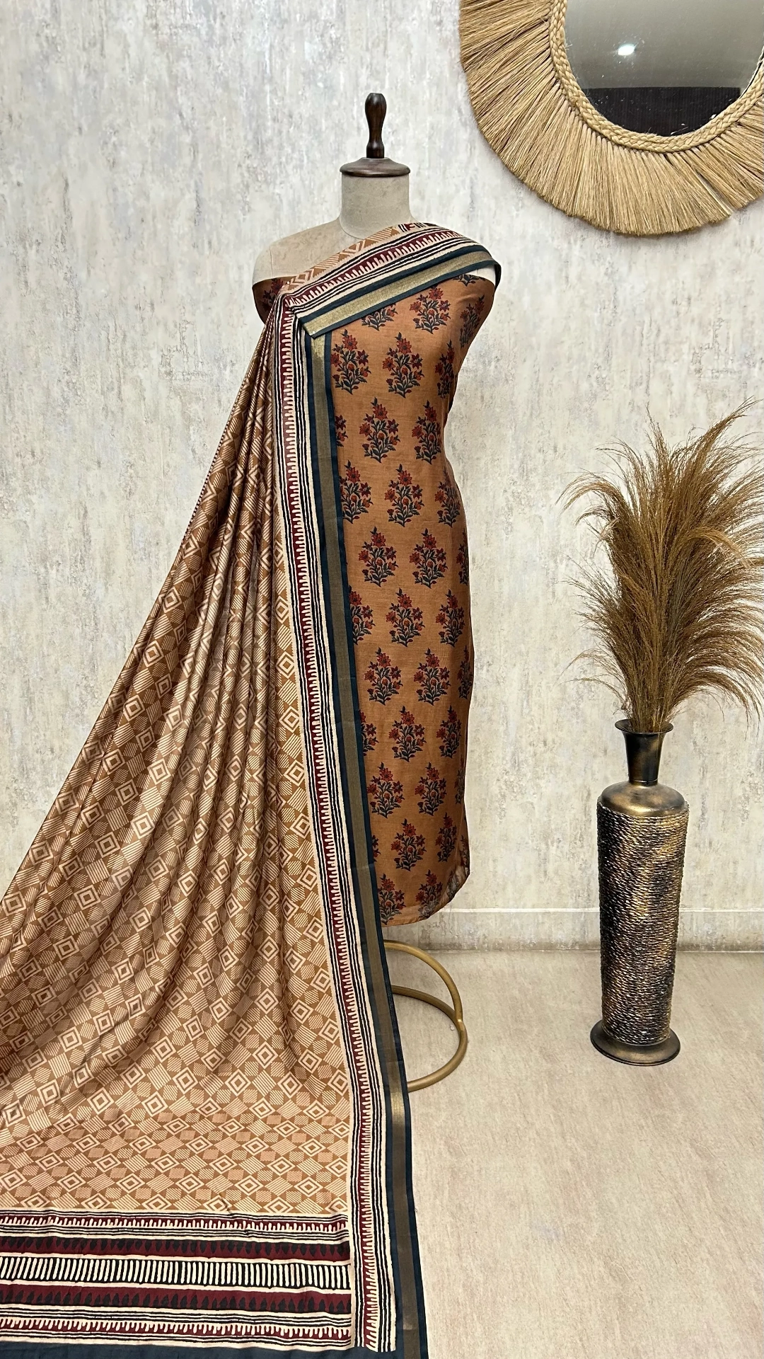 Earthy Bloom Maheshwari Unstitched Suit