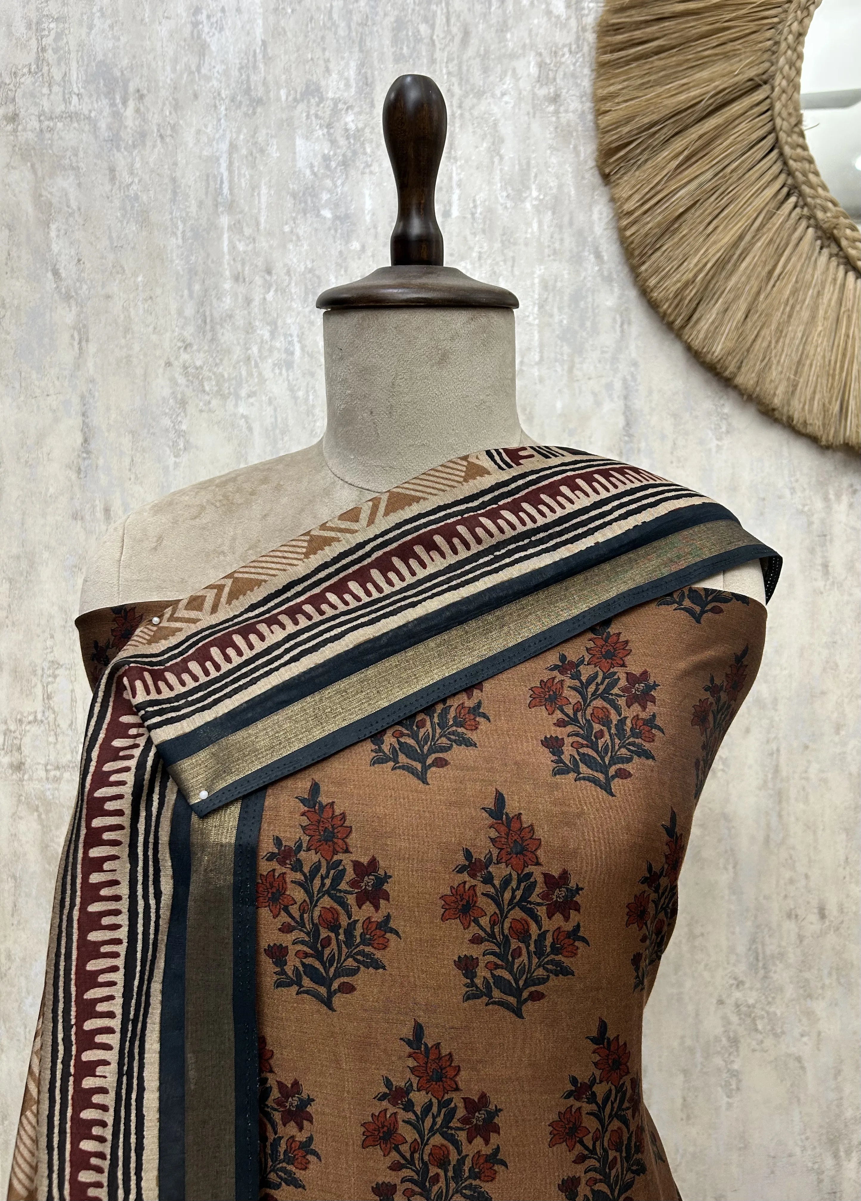 Earthy Bloom Maheshwari Unstitched Suit