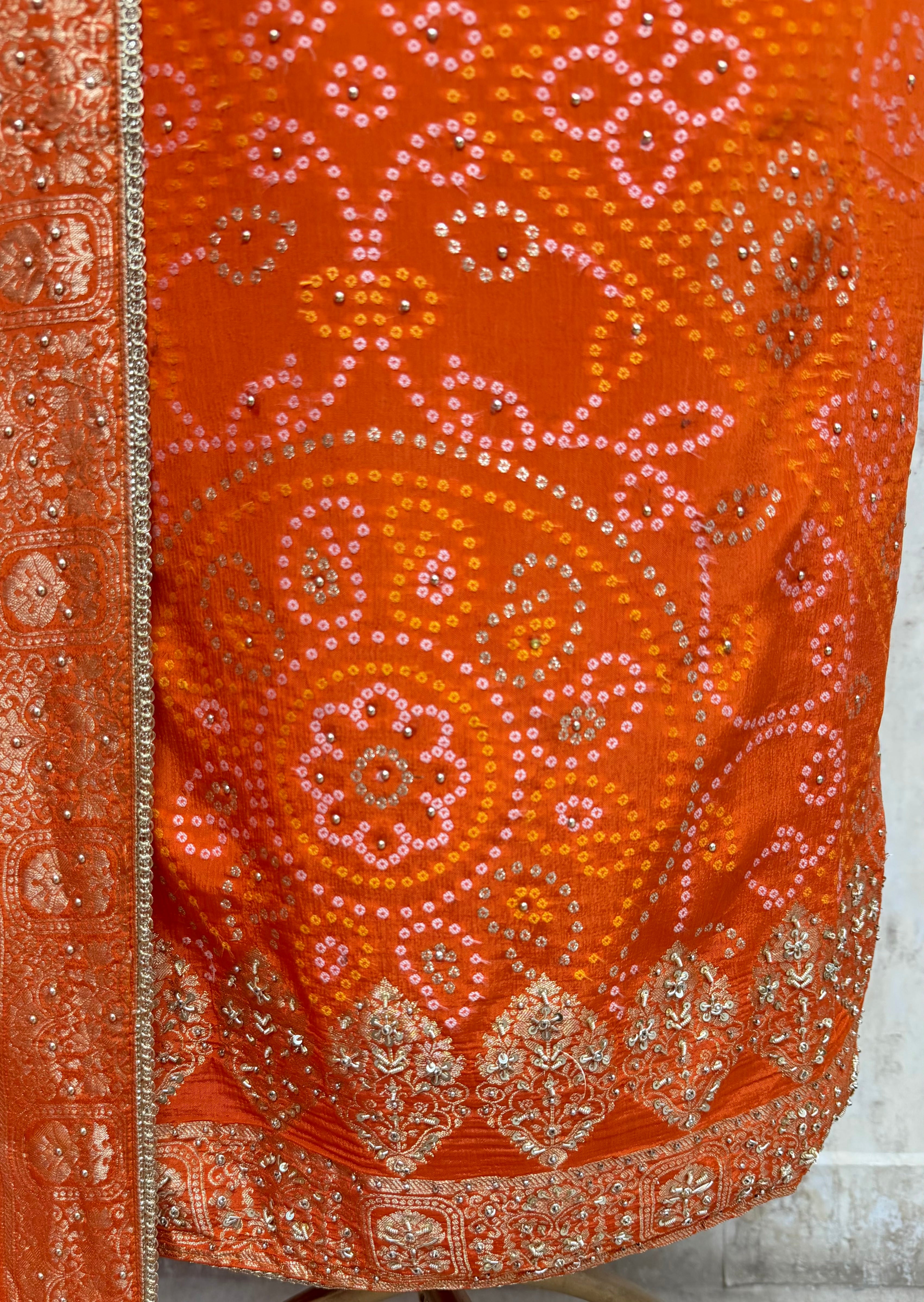 Elegant Bandhani Chinnon Unstitched Suit