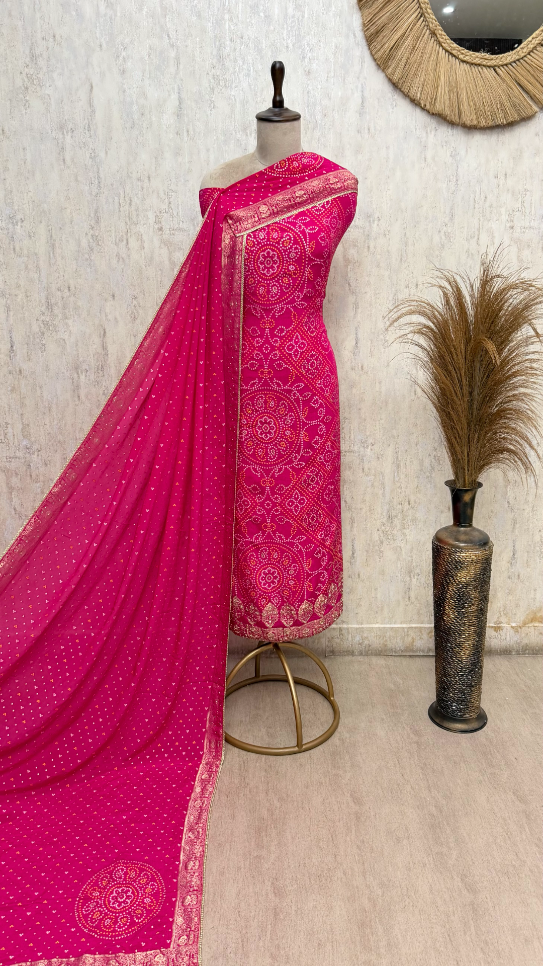 Elegant Bandhani Chinnon Unstitched Suit