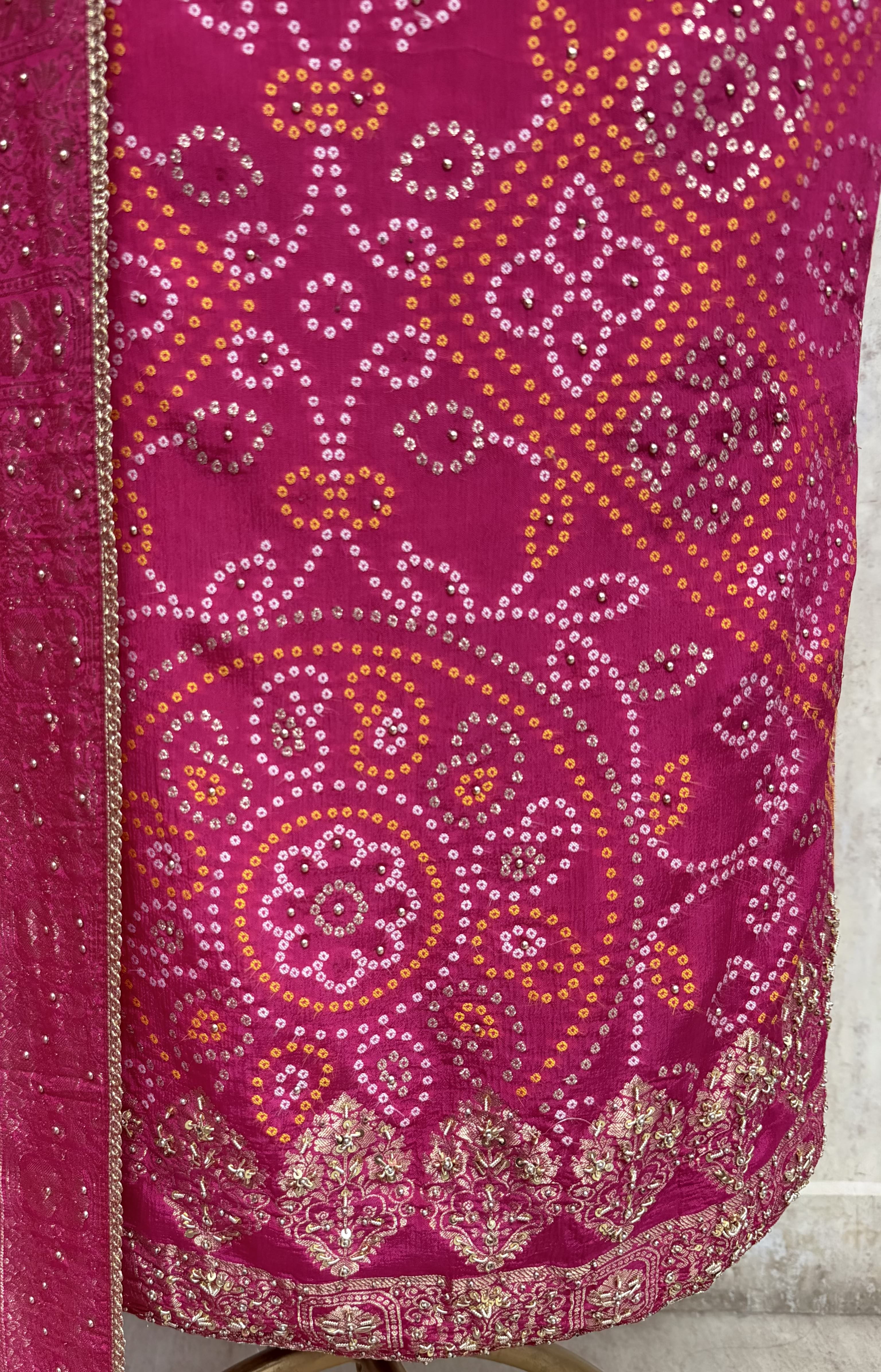 Elegant Bandhani Chinnon Unstitched Suit