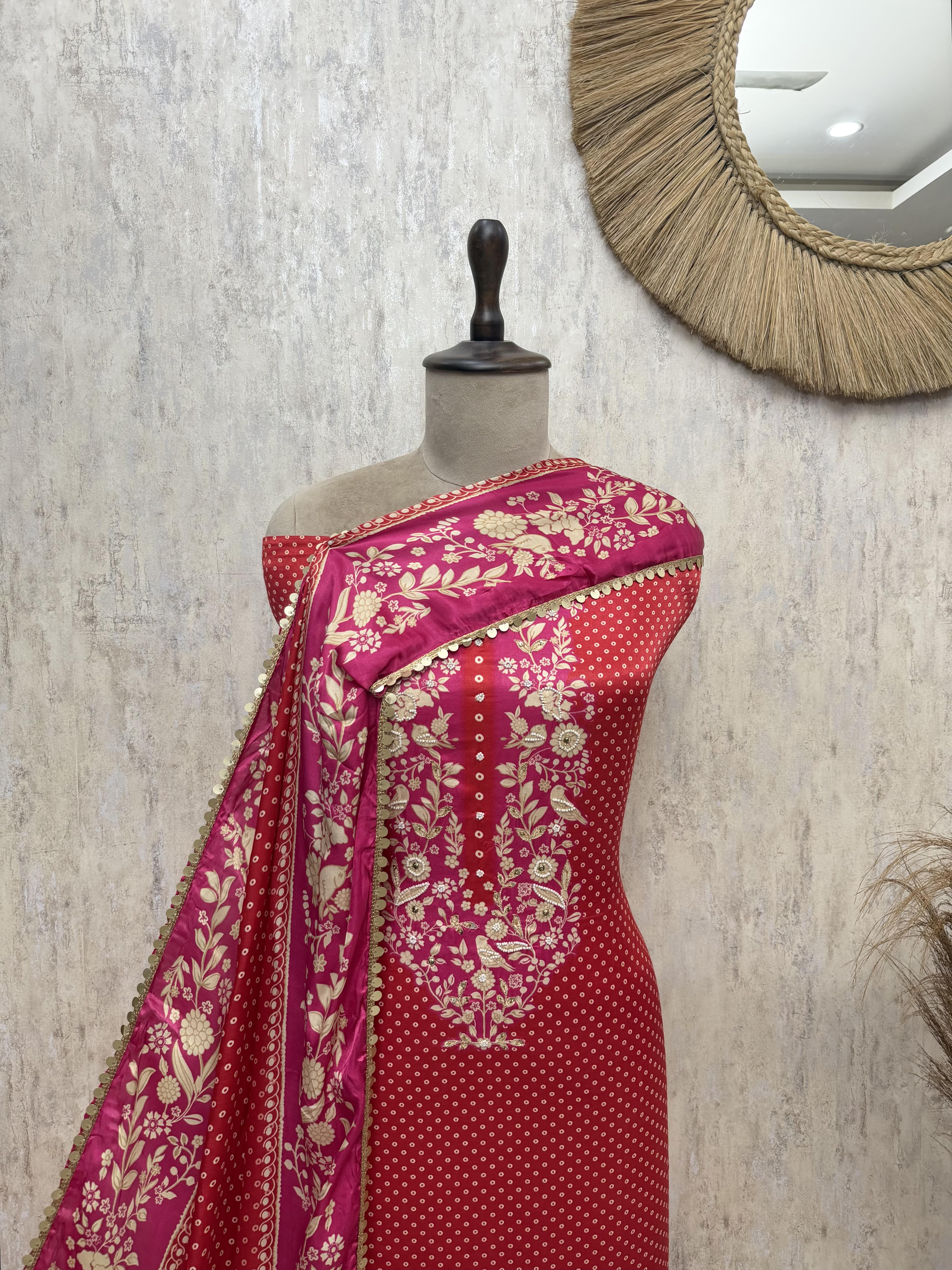 Gulnaar Gajji Silk Unstitched Suits