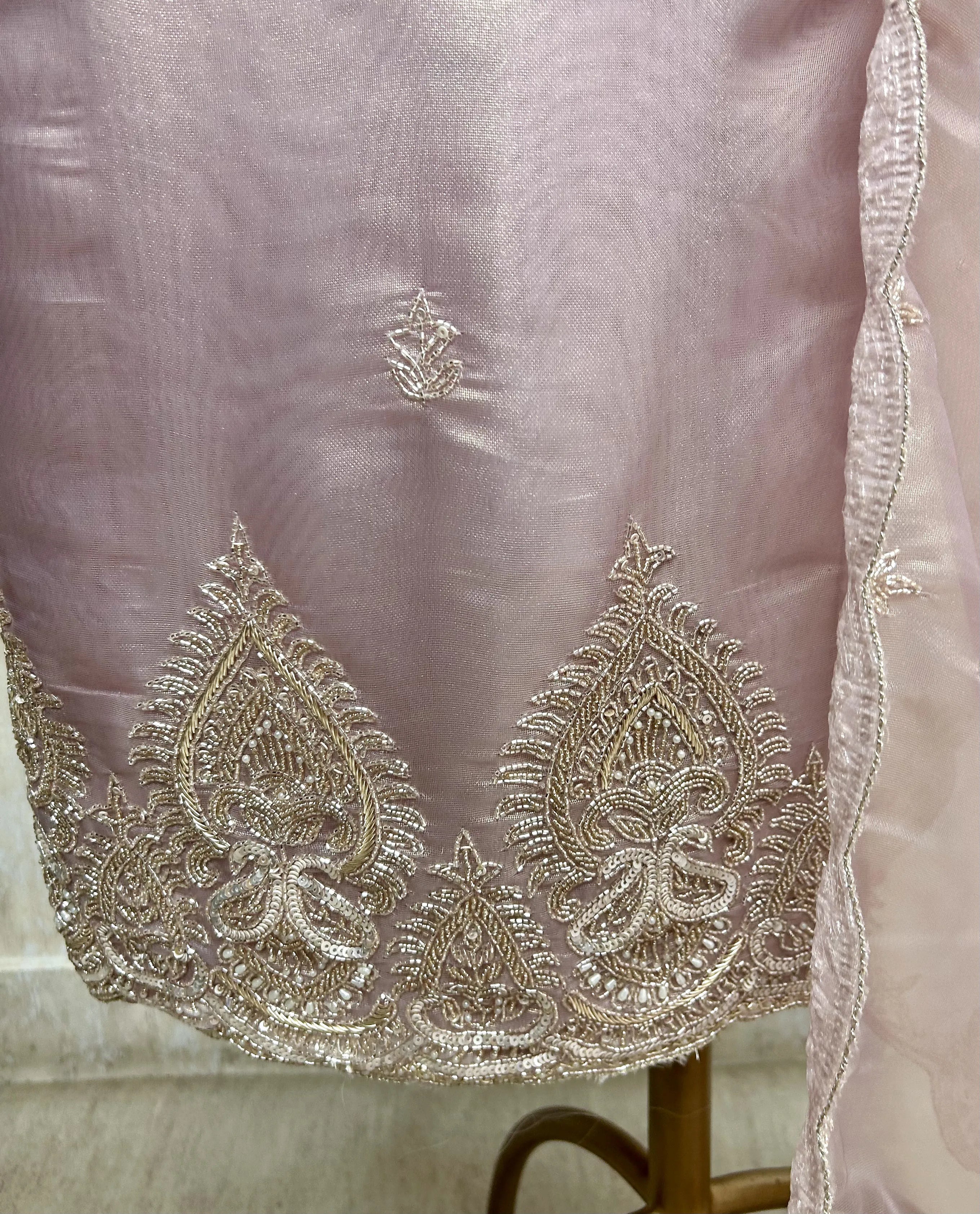 Glass Organza Unstitched Suit Set With Glass Organza Dupatta