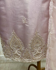 Glass Organza Unstitched Suit Set With Glass Organza Dupatta