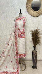 Soft Bloom Stripes Mul chanderi Unstitched Suit