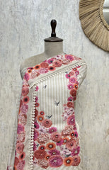 Soft Bloom Stripes Mul chanderi Unstitched Suit