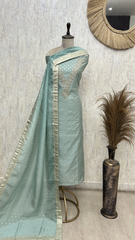 Mint Zari Elegance Maheshwari Unstitched Suit