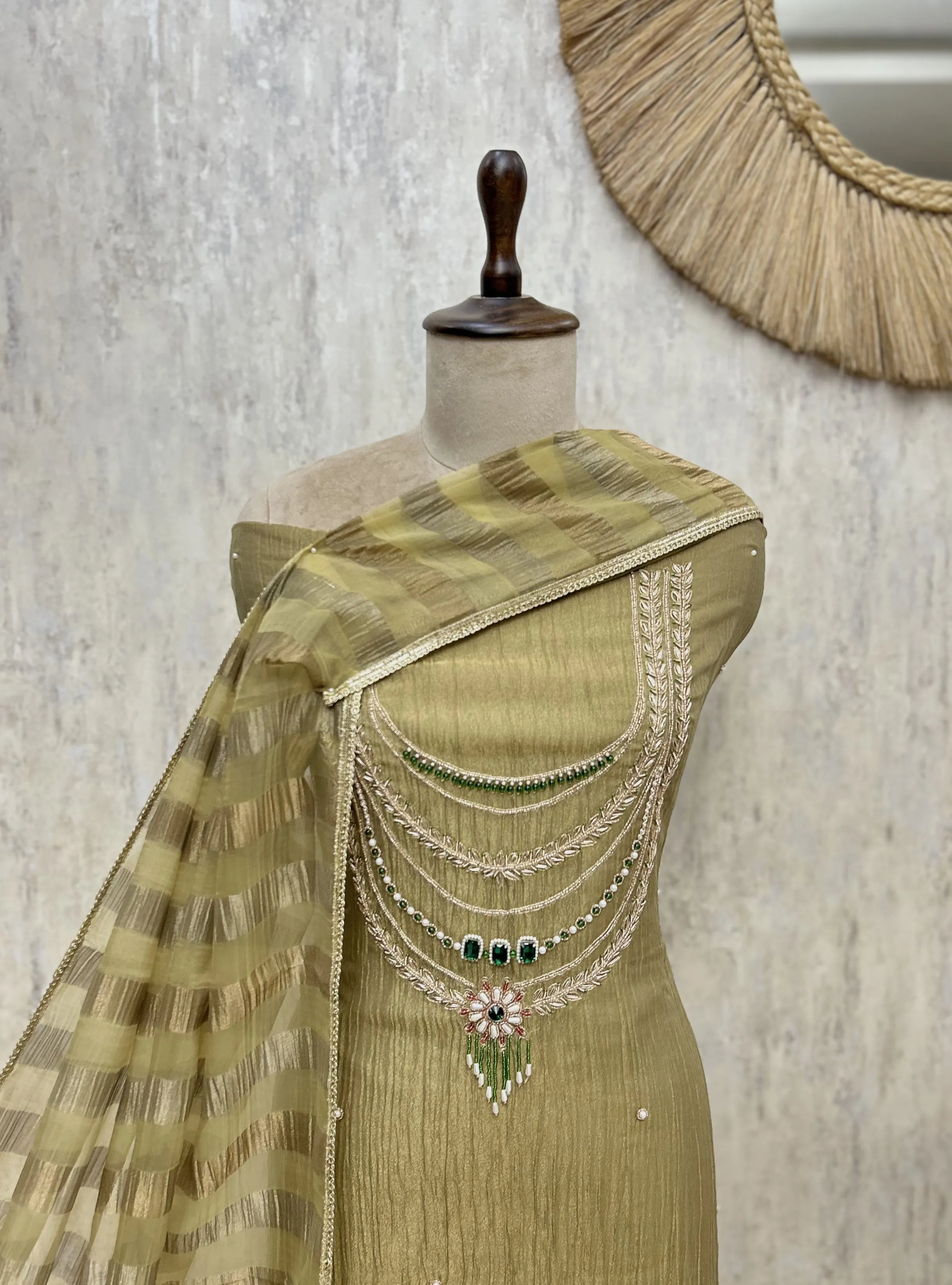Elegant Crush Tissue with Organza Dupatta Unstitched Suits