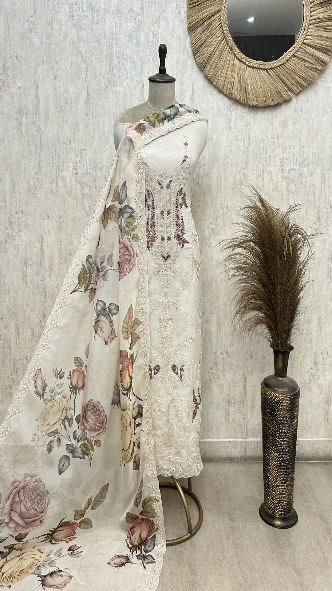 Midnight Floral Lace Elegance Organza Unstitched Suit