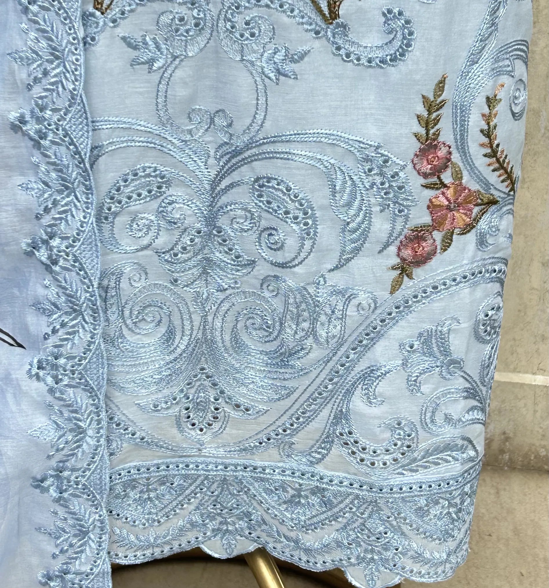 Sky Bloom Mul Elegance Unstitched Suit