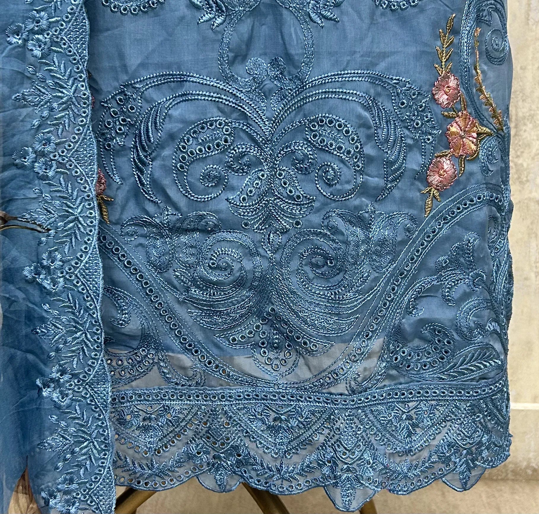 Midnight Floral Lace Elegance Organza Unstitched Suit