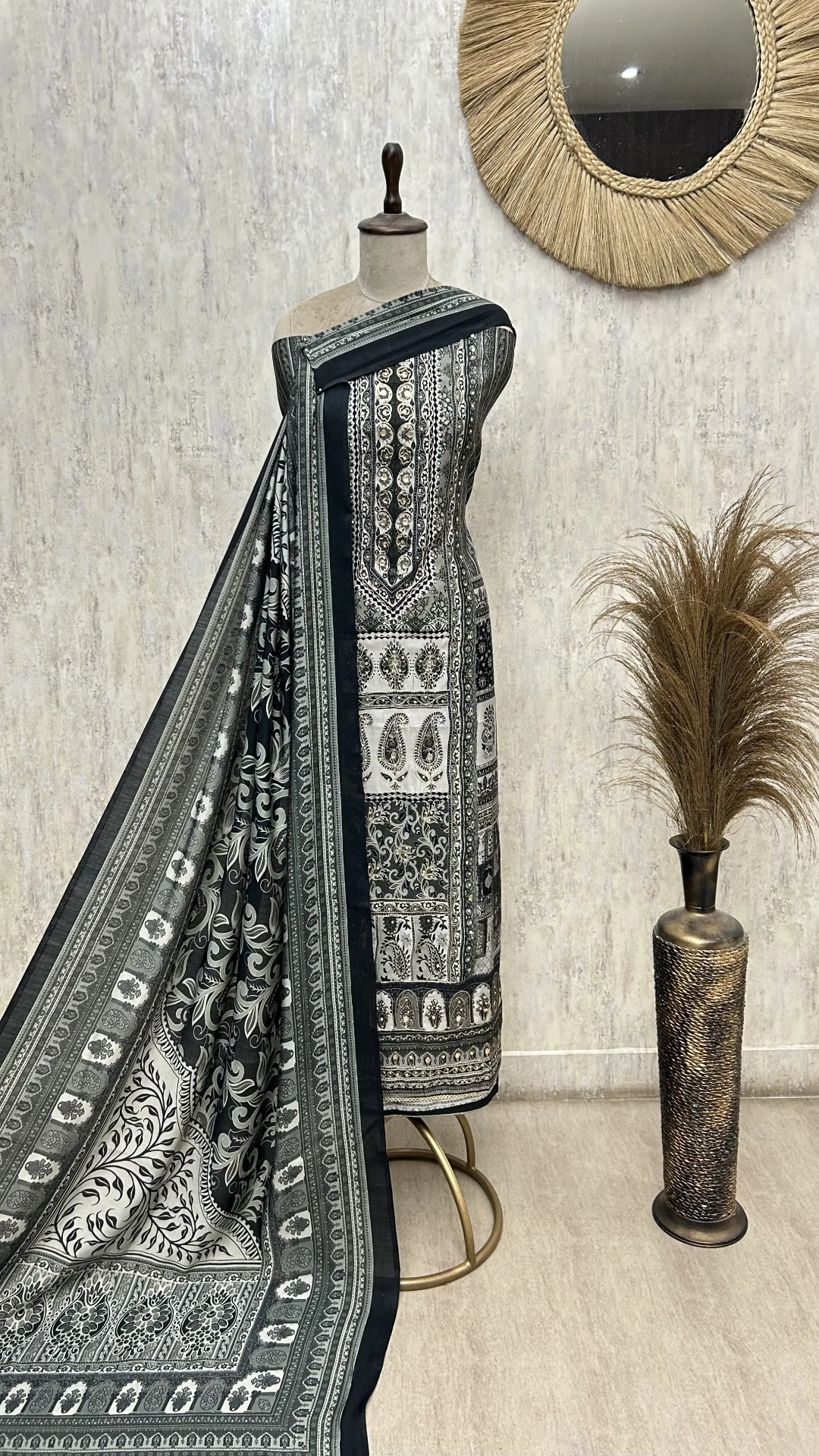 Midnight Floral Print Muslin Unstitched Suit
